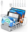 CREATIVE DESIGN 50W 6 Ports Multi Charger Station with 6 Charging Cables, USB Charging Dock for Multiple Devices, Compatible with Cellphone iPad Kindle Tablet and Other Electronic Devices