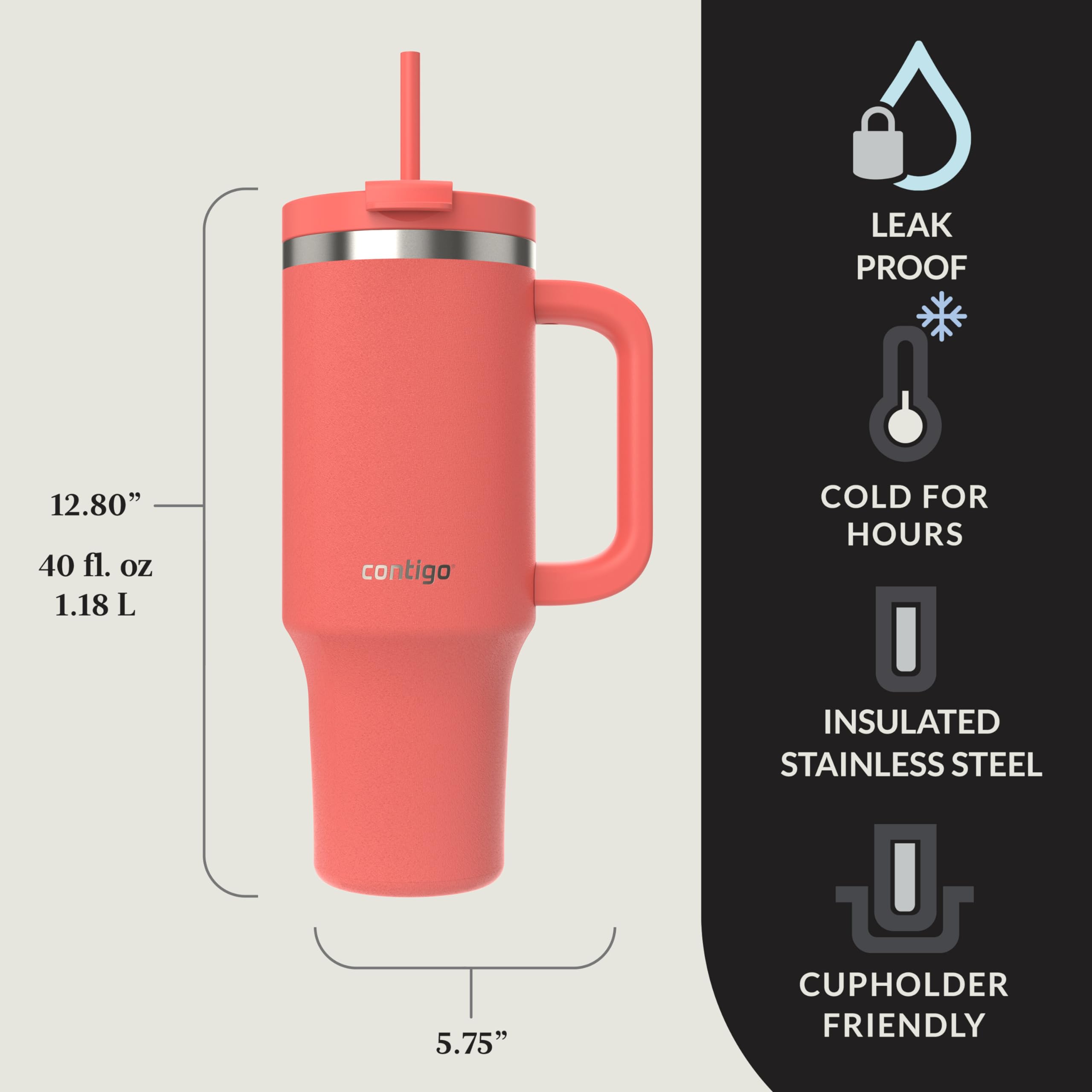 Contigo Streeterville 30oz Tumbler, Stainless Steel Vacuum Insulated, Leak-Proof, Cold for 29 Hours, Fits in cupholders, Licorice