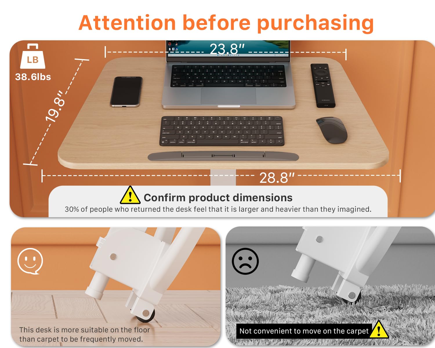 JOY worker Foldable Mobile Standing Desk, Height Adjustable Sit Stand Desk, 90° Tiltable Rolling Laptop Table, Portable Workstation with Non-Slip Mat for Home Office, Holds Up to 22lbs, Black