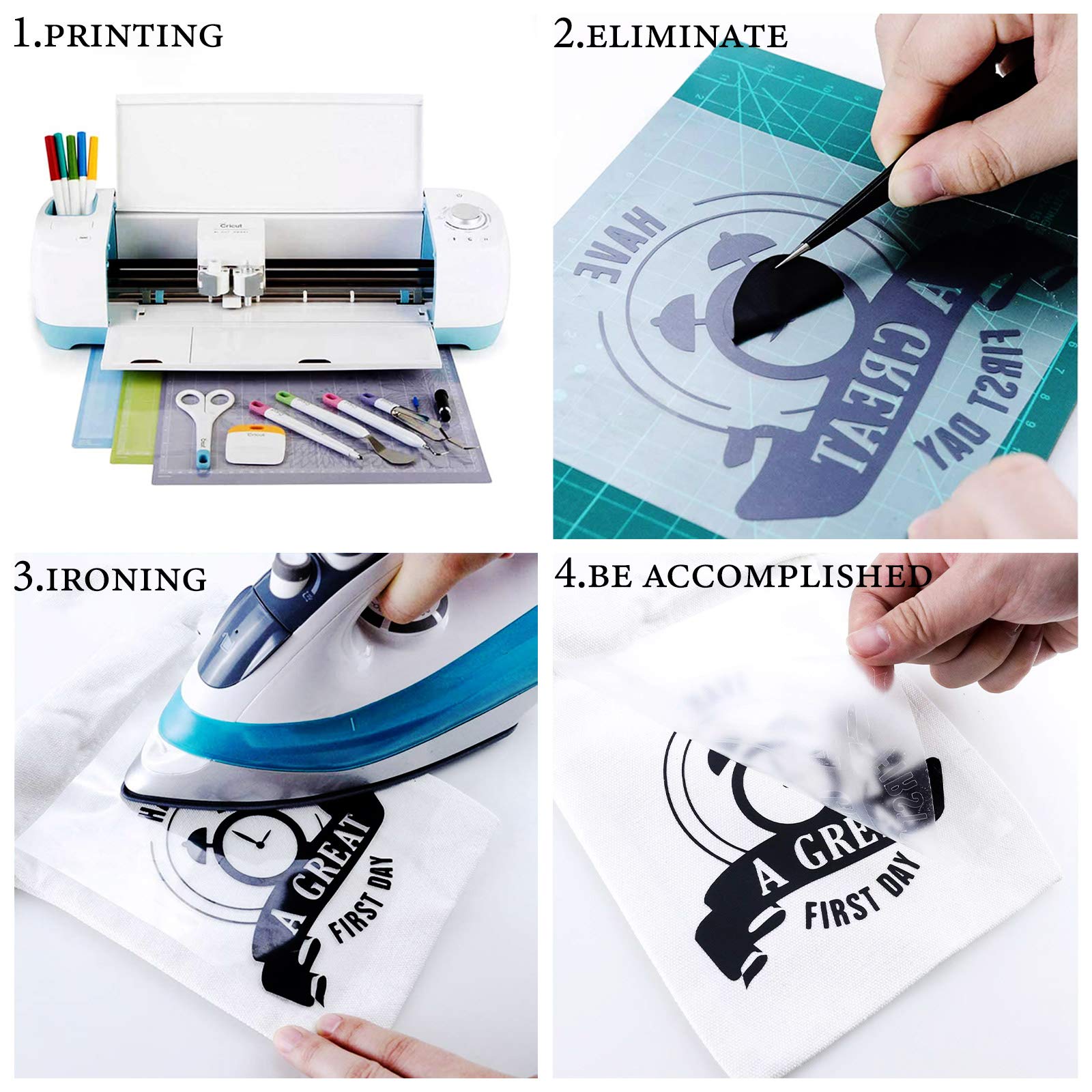 XSEINO HTV Black Heat Transfer Vinyl Sheets:13Pack 12" x 10" Black Iron on Vinyl for T-Shirt, for Cricut,Silhouette Cameo or Heat Press Machine(1 Sheet Teflon Included)