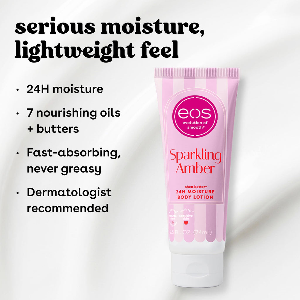 eos 24H Moisture Travel Body Lotion- Fresh & Cozy, Travel Size Essential, Toiletries, Mini Body Lotion, 2.5 fl oz