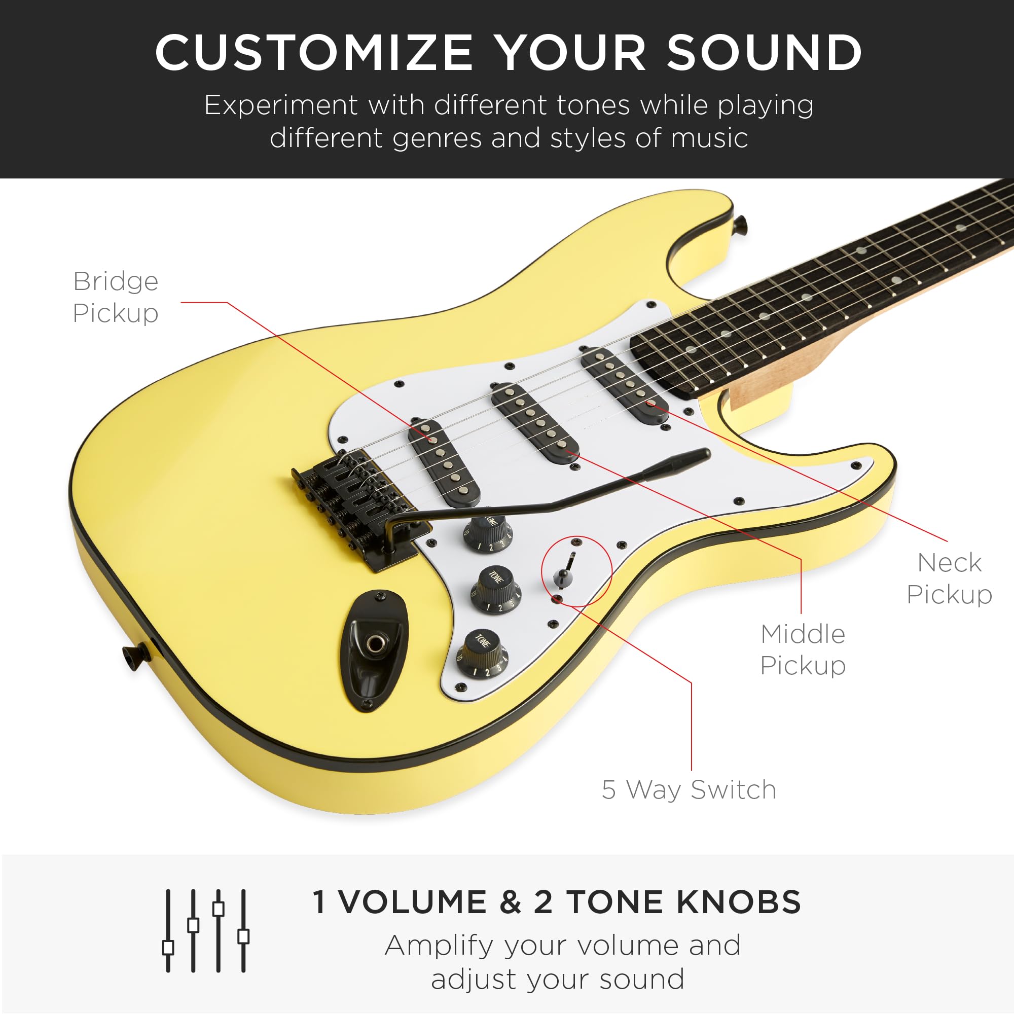 Best Choice Products 39in Full Size Beginner Electric Guitar Starter Kit w/Case, Strap, 10W Amp, Strings, Pick, Tremolo Bar - 3 Color Sunburst