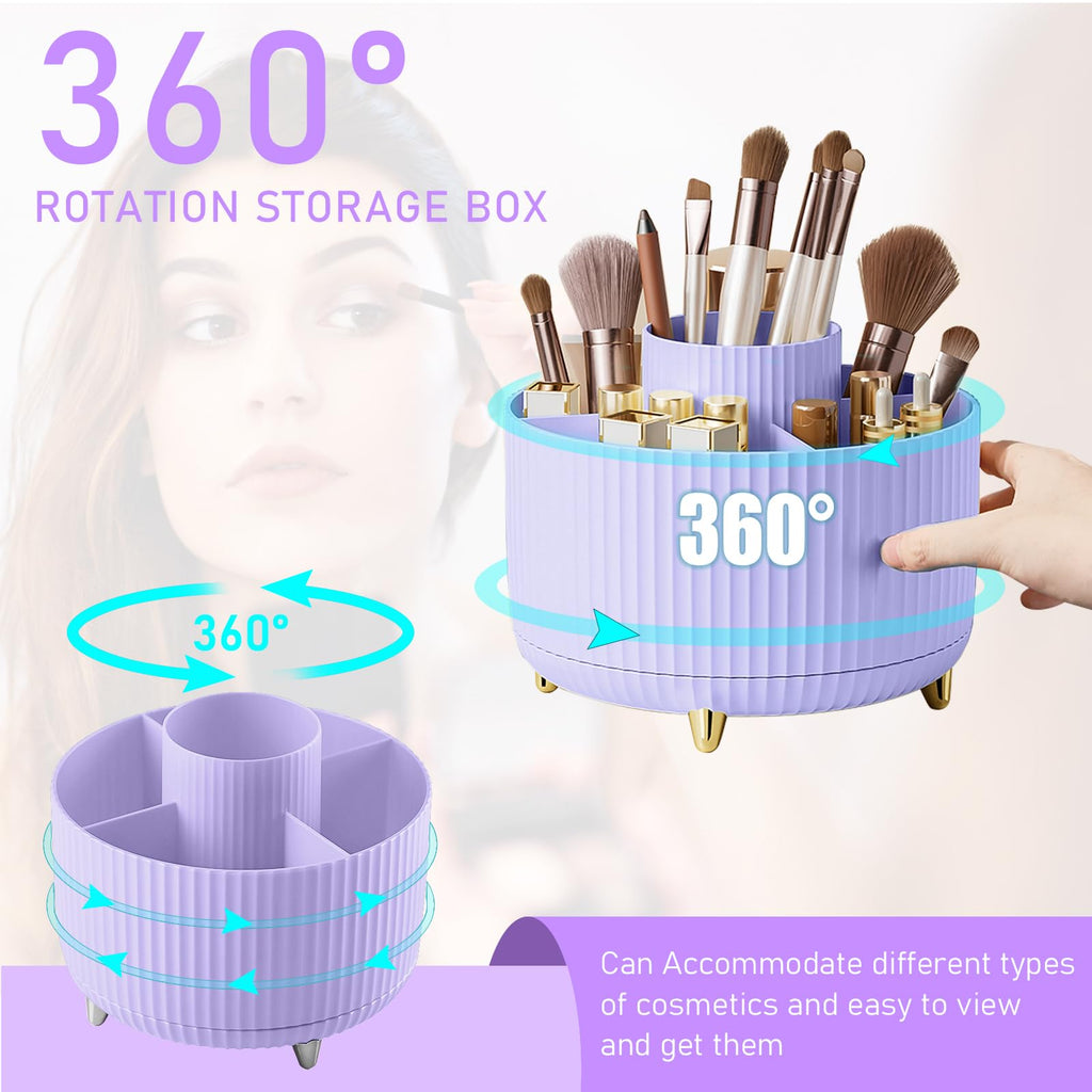 Makeup Brush Holder Organizer,360° Rotating Makeup Brush Organizer,5 Slot Make up Brushes Cup for Cosmetics, Nail Polish, Art Supply, Bathroom Vanity Desktop Organizer - Black