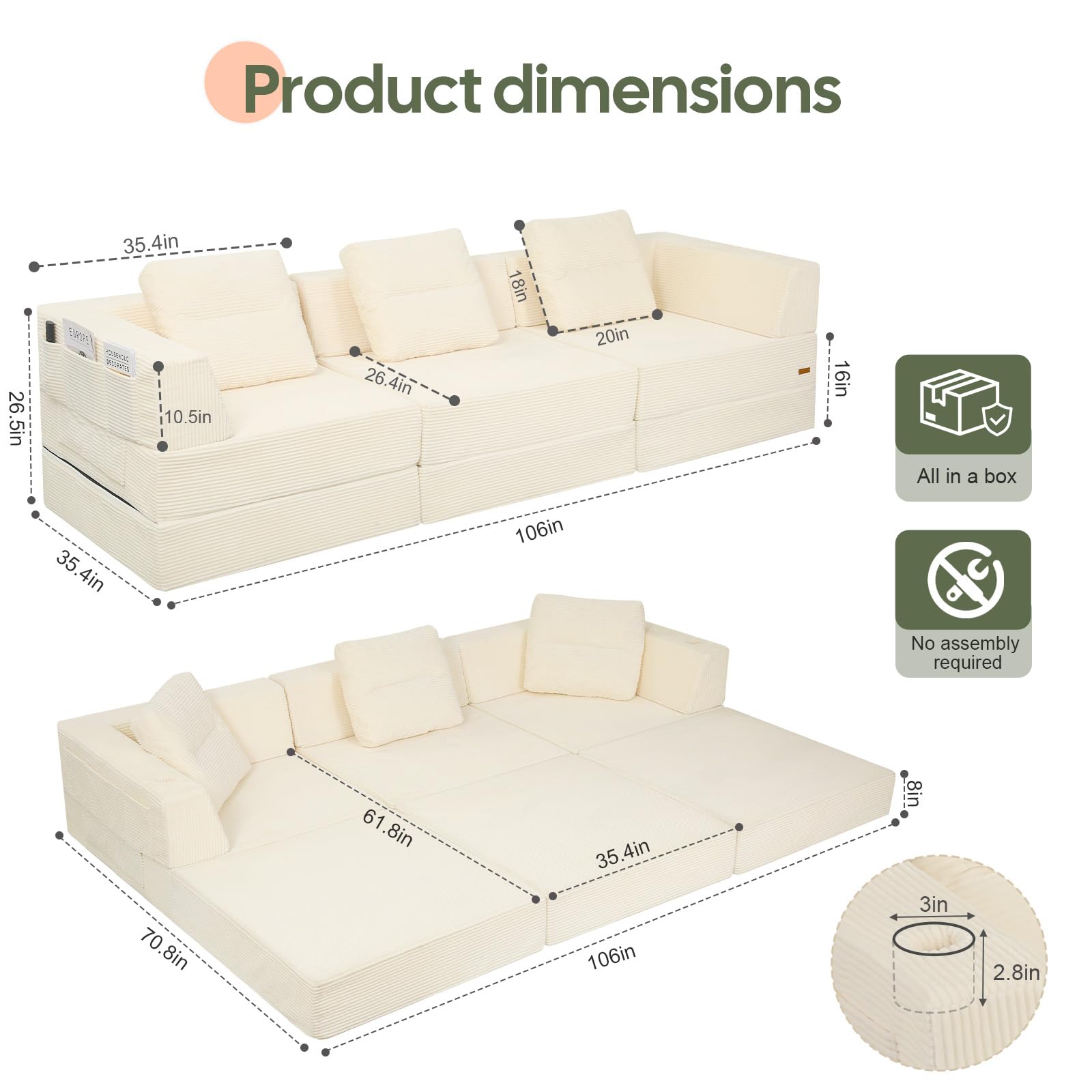 COMAX Futon Sofa Bed, 4‑in‑1 Convertible Sofa Bed, Folding Boneless Couches | Boneless Couch for living room, Fold Out Small Foldable Loveseat Floor Sleeper Mattress Lounge Space‑Saving, Ash Gray