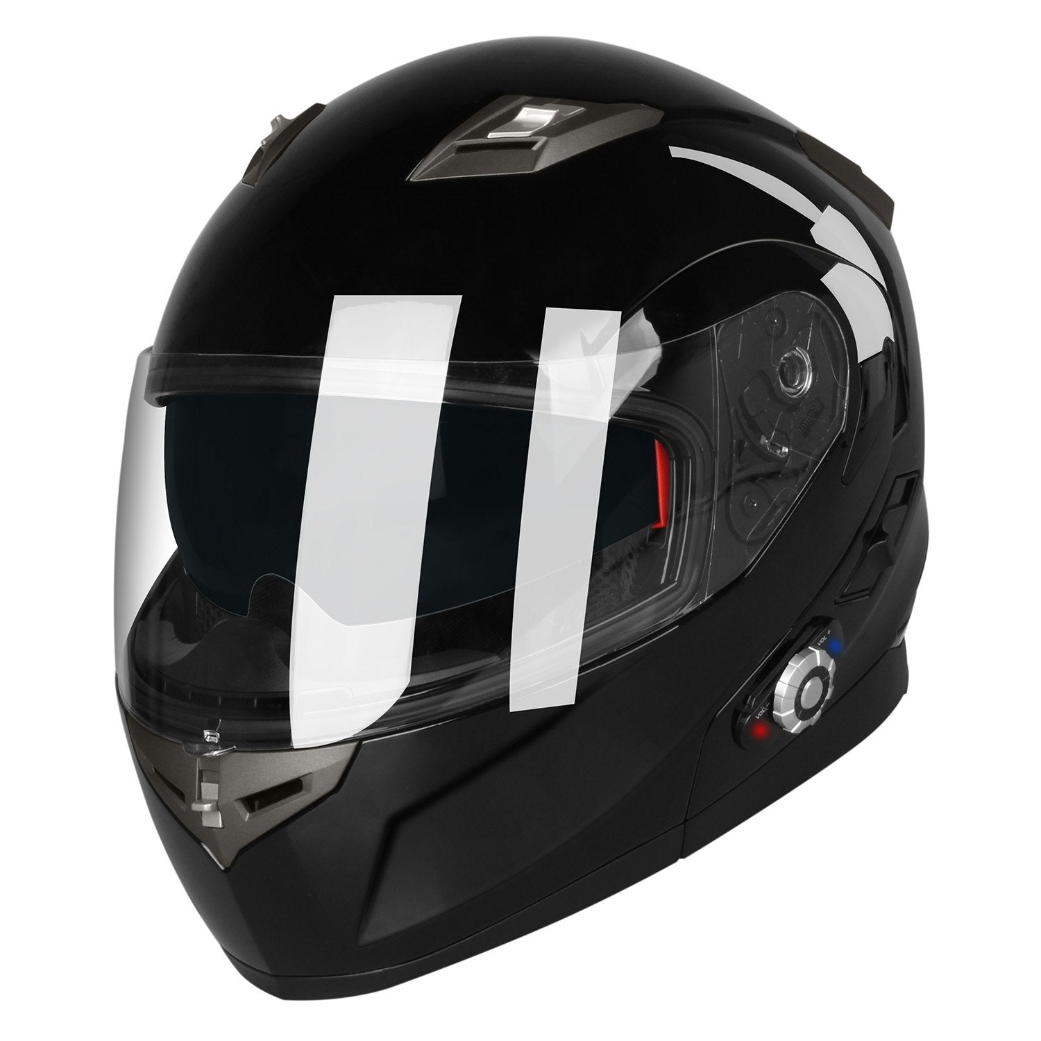 FreedConn BM2-S Bluetooth Motorcycle Helmet, Flip-Up Modular Motorbike Helmet, 500M Connectivity for 2-3 Riders, Voice Dial, Hands-Free Call, MP3, FM, DOT Certified (Medium, Gloss Black)