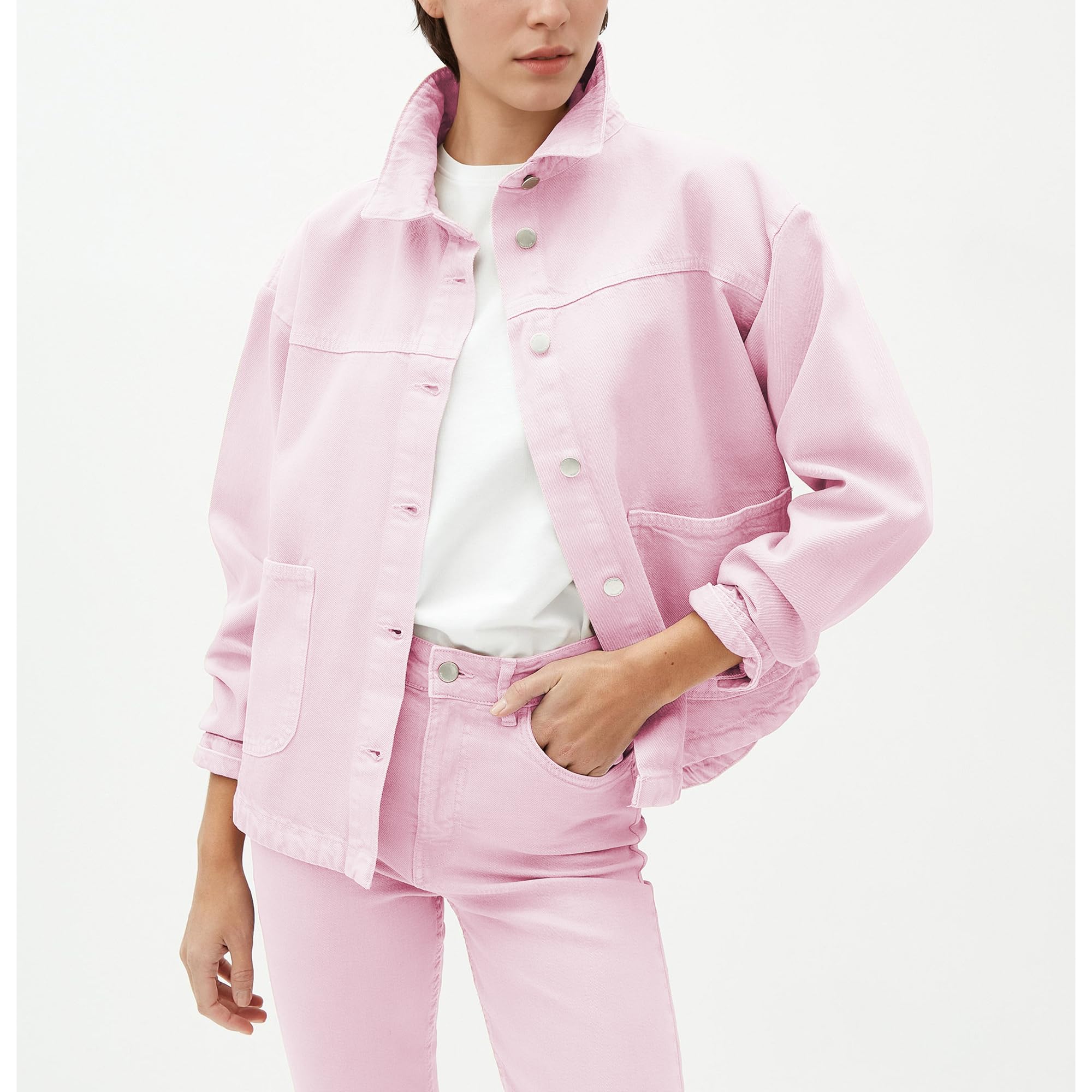 Hixiaohe Jean Jackets for Women Trendy Button Up Denim Shirt Jacket Oversized Long Sleeve Coat Fashion Clothes with Pockets