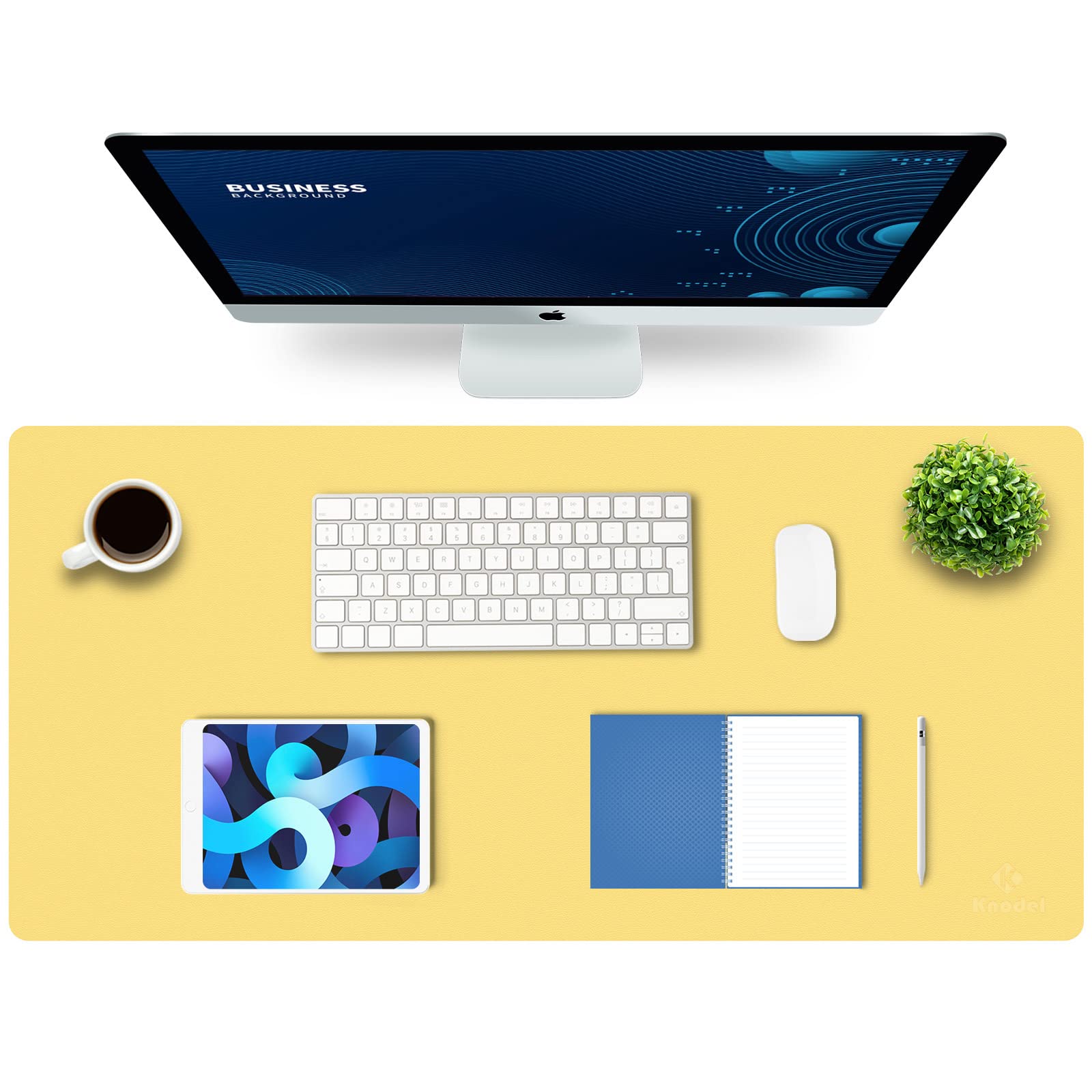K KNODEL Small Office Leather Desk Mat, Mouse and Keyboard Pad, Computer and Laptop Mat, Desktop Protector and Cover, Writing Pad and Blotter (23.6"x13.8", Black)