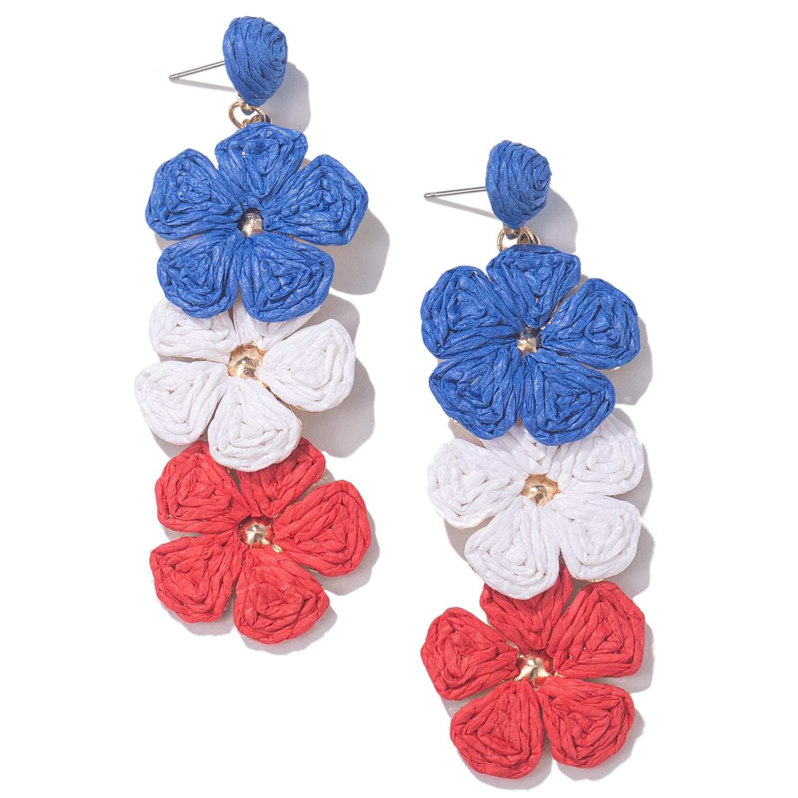 Boho Flower Earrings Statement Raffia Dangle Earrings Cute Floral Jewelry Trendy Summer Beach Vacation Outfits for Women