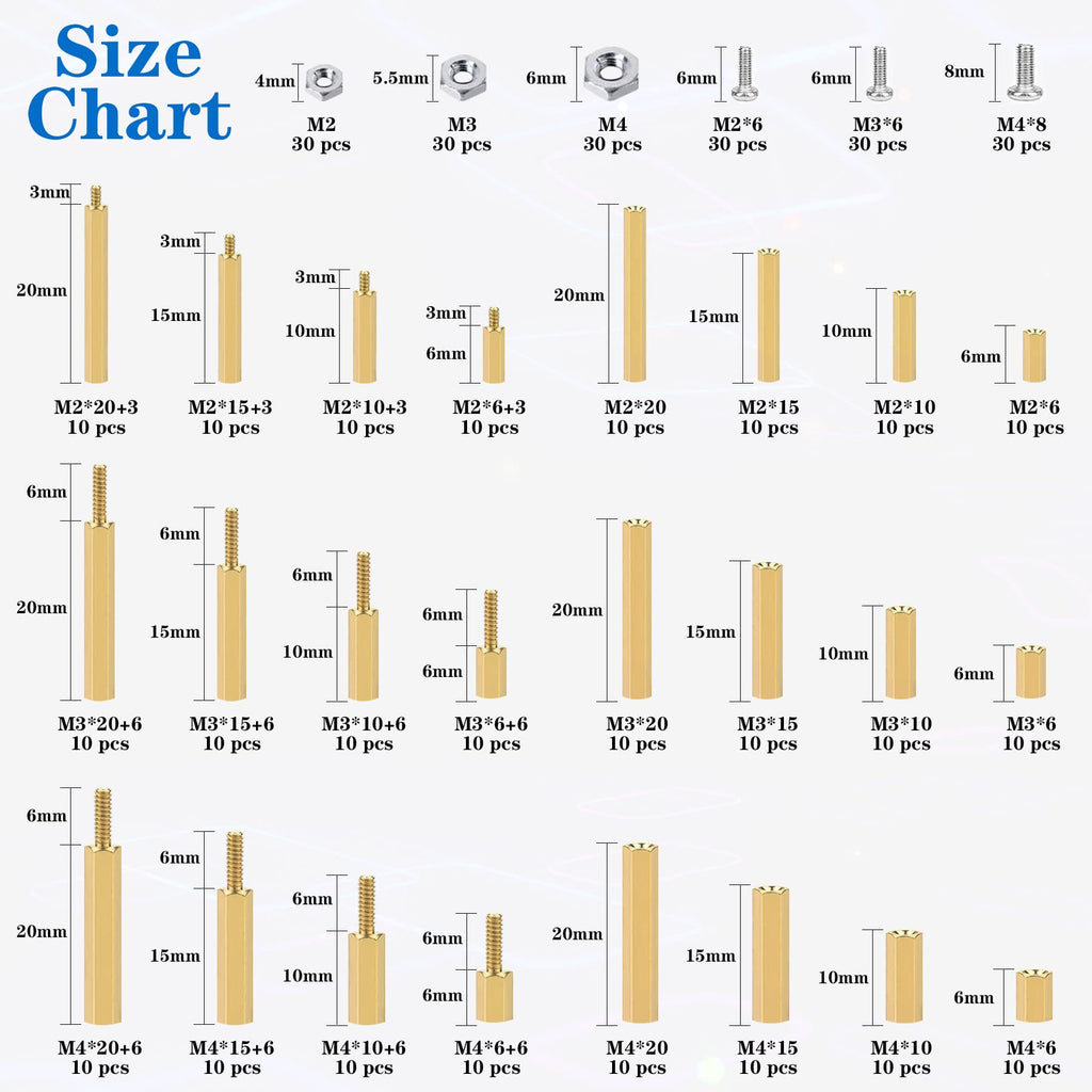 400Pcs M2 Motherboard Standoffs&Screws&Nuts Kit, Hex Male-Female Brass Spacer Standoffs, Laptop Screws for DIY Computer Build, Electronic Projects, Raspberry Pi, Circuit Board etc.