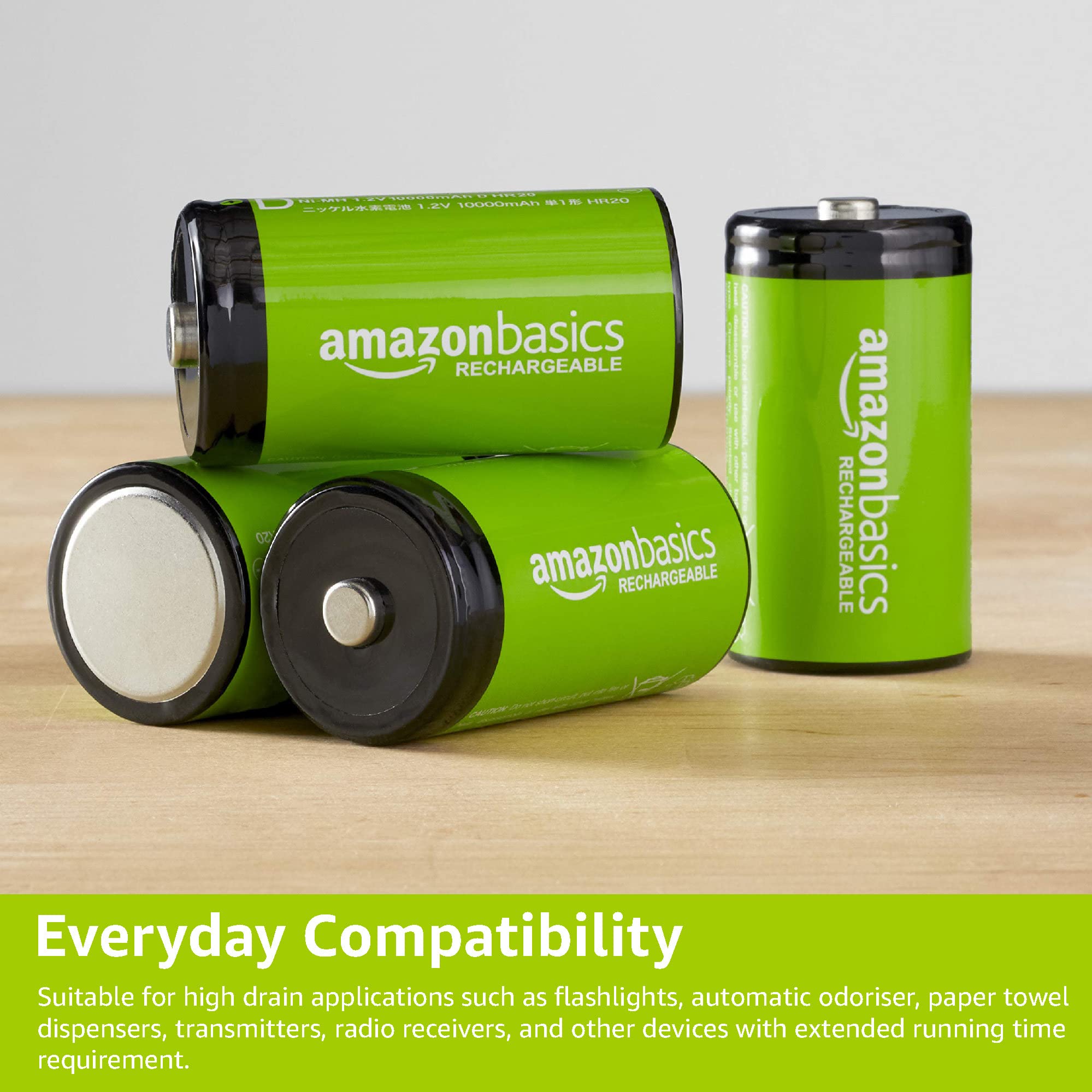 Amazon Basics 4-Pack Rechargeable 9 Volt Ni-MH Batteries, 200 mAh, Pre-Charged, Long Lasting Power, Recharge up to 1000x Times