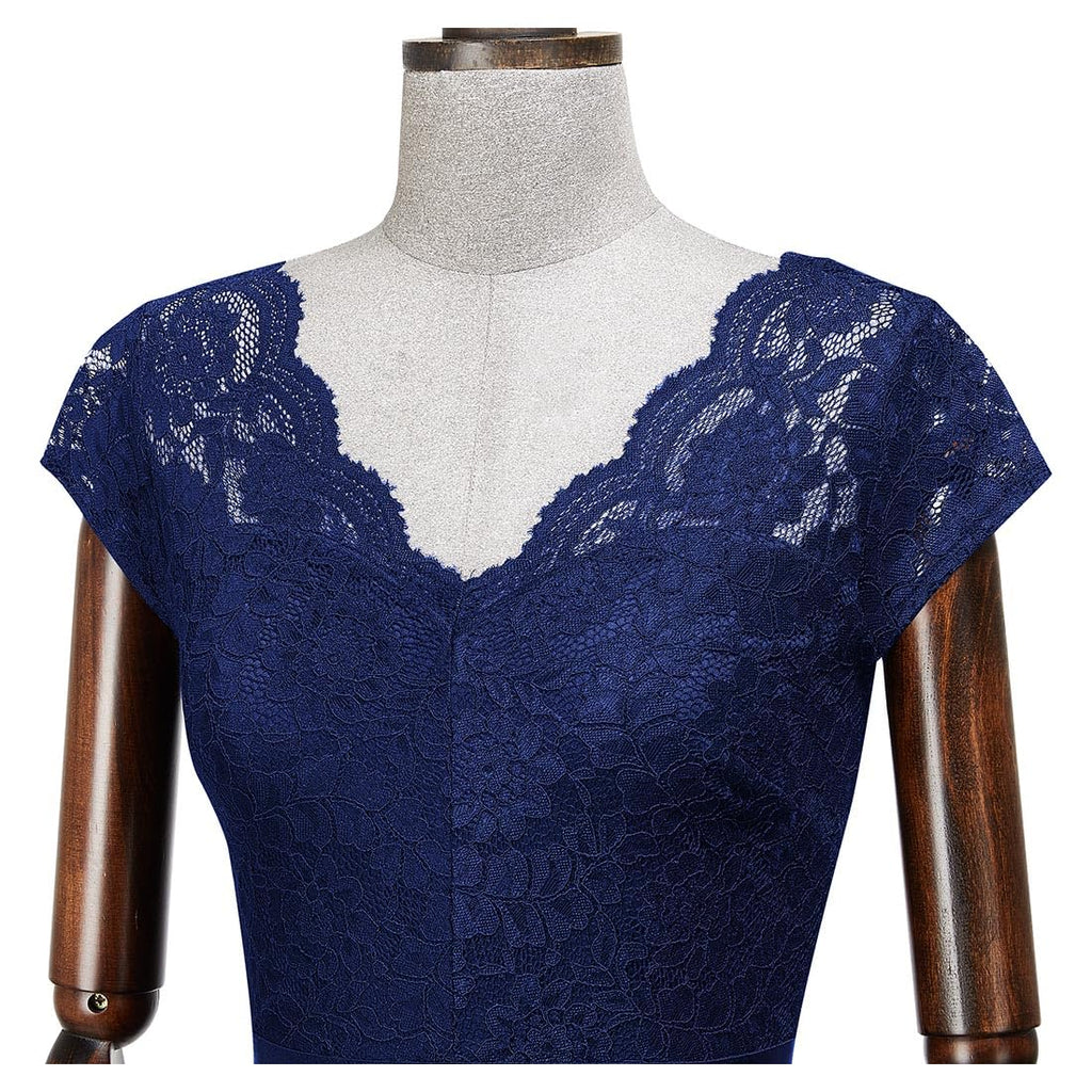 MISSMAY Women's Elegant Floral Lace Ruffle Split Cocktail Party Long Dress