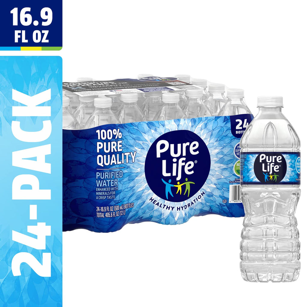 Pure Life, Purified Water, 16.9 Fl Oz, Plastic Bottled Water, 24 Pack