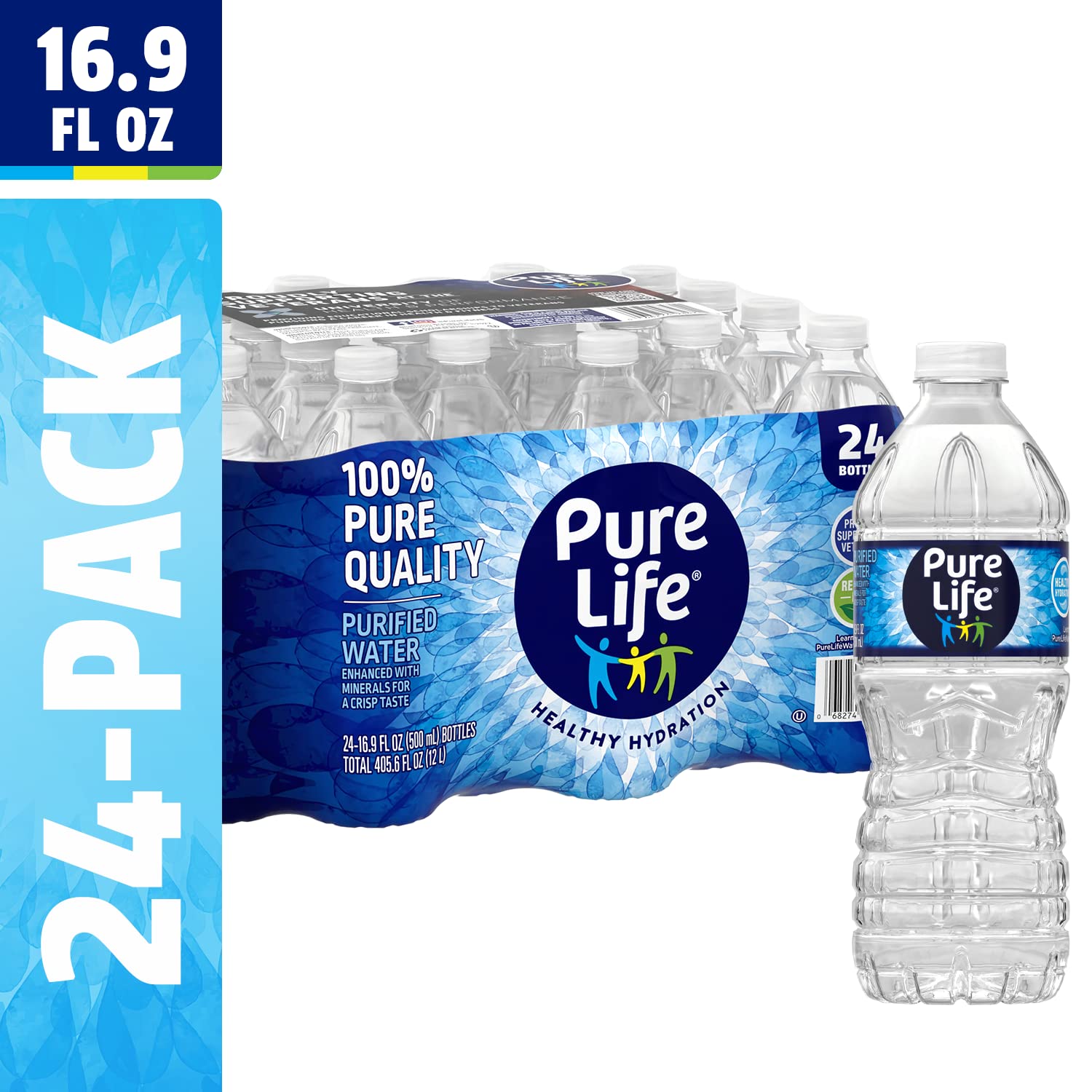 Pure Life, Purified Water, 16.9 Fl Oz, Plastic Bottled Water, 24 Pack