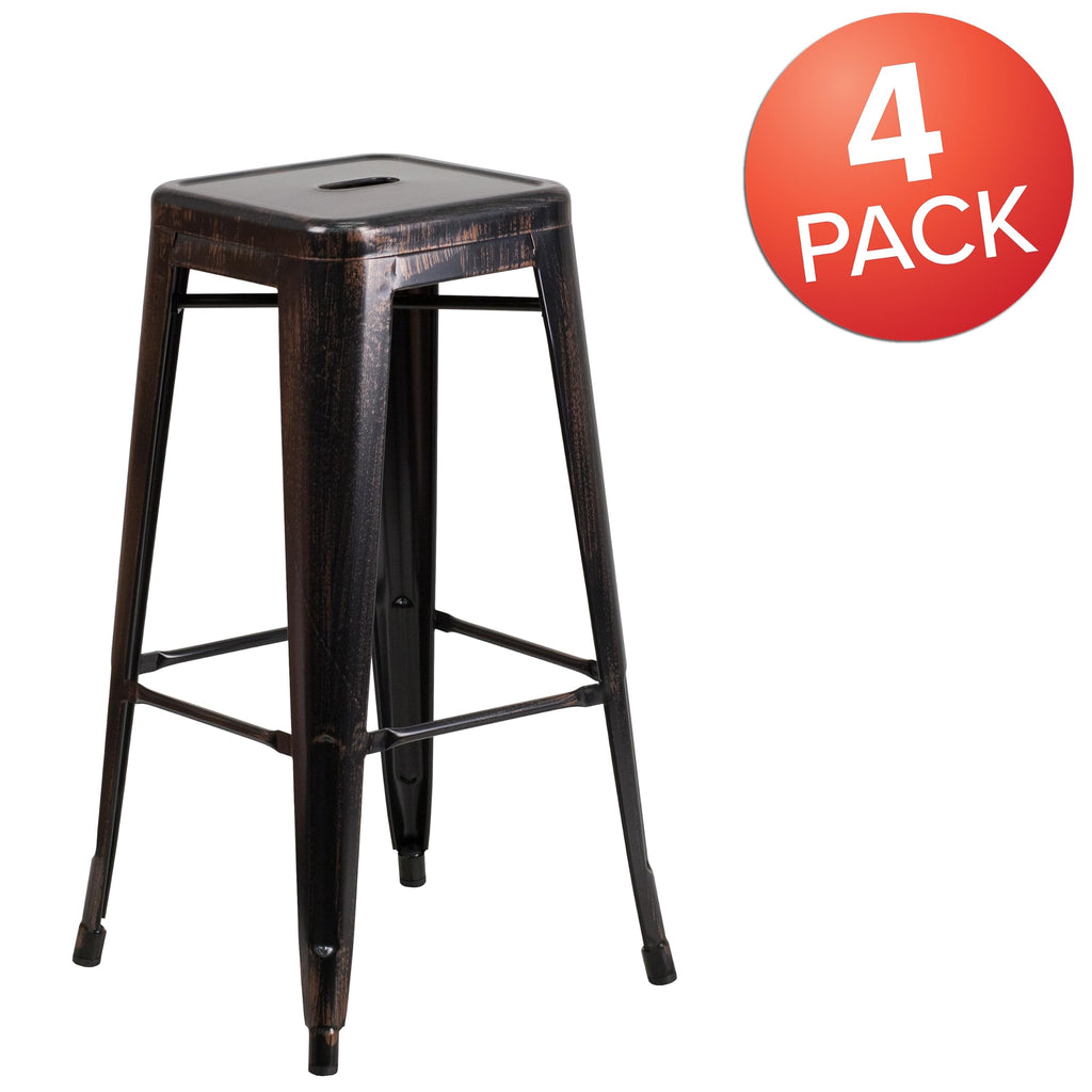 Flash Furniture 30"H Commercial Modern Metal Backless Barstool, Indoor/Outdoor Industrial Square Stacking Bar Stool for Patio Bars/Restaurants, Black