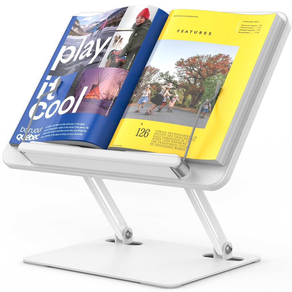 BESIGN BS01 Book Stand for Reading, Adjustable Book Holder, Ergonomic Laptop Stand with Elastic Page Clips for Music Scores, Recipe, Tablet, Laptop (Black)