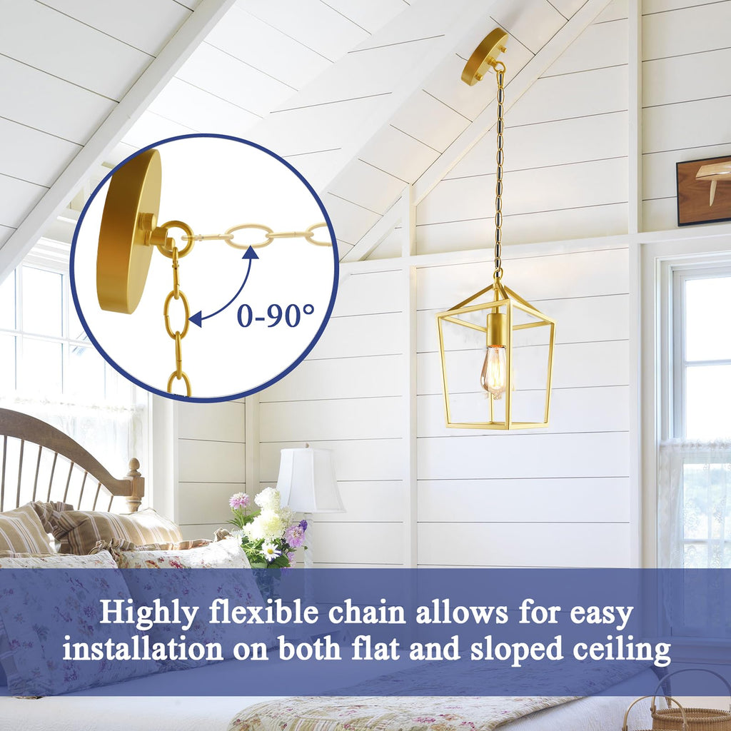 Sheetea 2-Pack Gold Pendant Lights Kitchen Island, Modern Mid Century Light Fixtures Hanging Lamp for Kitchen, Farmhouse Kitchen Pendant Lighting Over Island, Metal Cage Design
