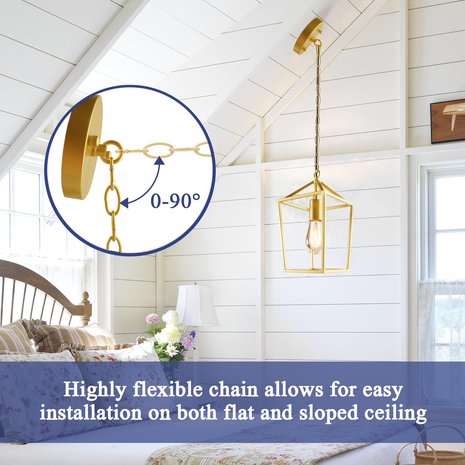 Sheetea 2-Pack Gold Pendant Lights Kitchen Island, Modern Mid Century Light Fixtures Hanging Lamp for Kitchen, Farmhouse Kitchen Pendant Lighting Over Island, Metal Cage Design