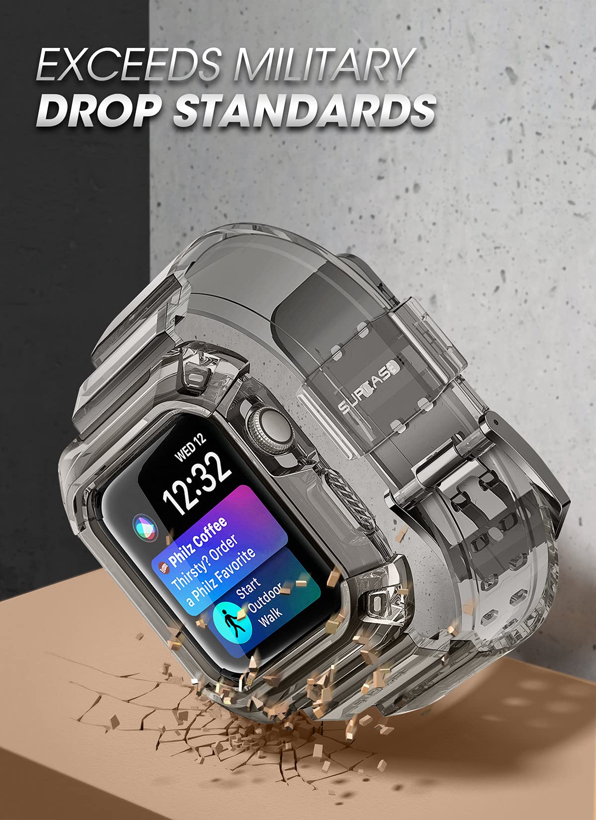 SUPCASE for Apple Watch 9/8/7/6/5/4/SE 45/44mm Case with Band (Unicorn Beetle Pro), [Anti-Scratch] [Bumper Protector] Rugged Men Cover with Adjustable Strap Band for iWatch SE 3/2/1, Black