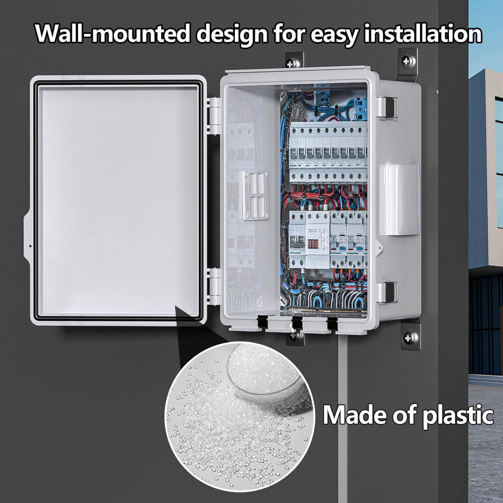 ABS Electrical Junction Box, Ventilated Design, Cable Grommets, IP65 Waterproof Enclosure, Indoor/Outdoor Use with Mounting Panel. (Clear Cover, 8.7"x6.7"x4.3")