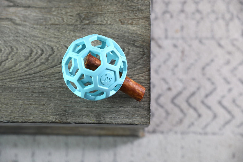 JW Pet HOL-ee Roller™, Dog Toy Puzzle Ball, Natural Rubber, Small (3 Inch Diameter), Blue
