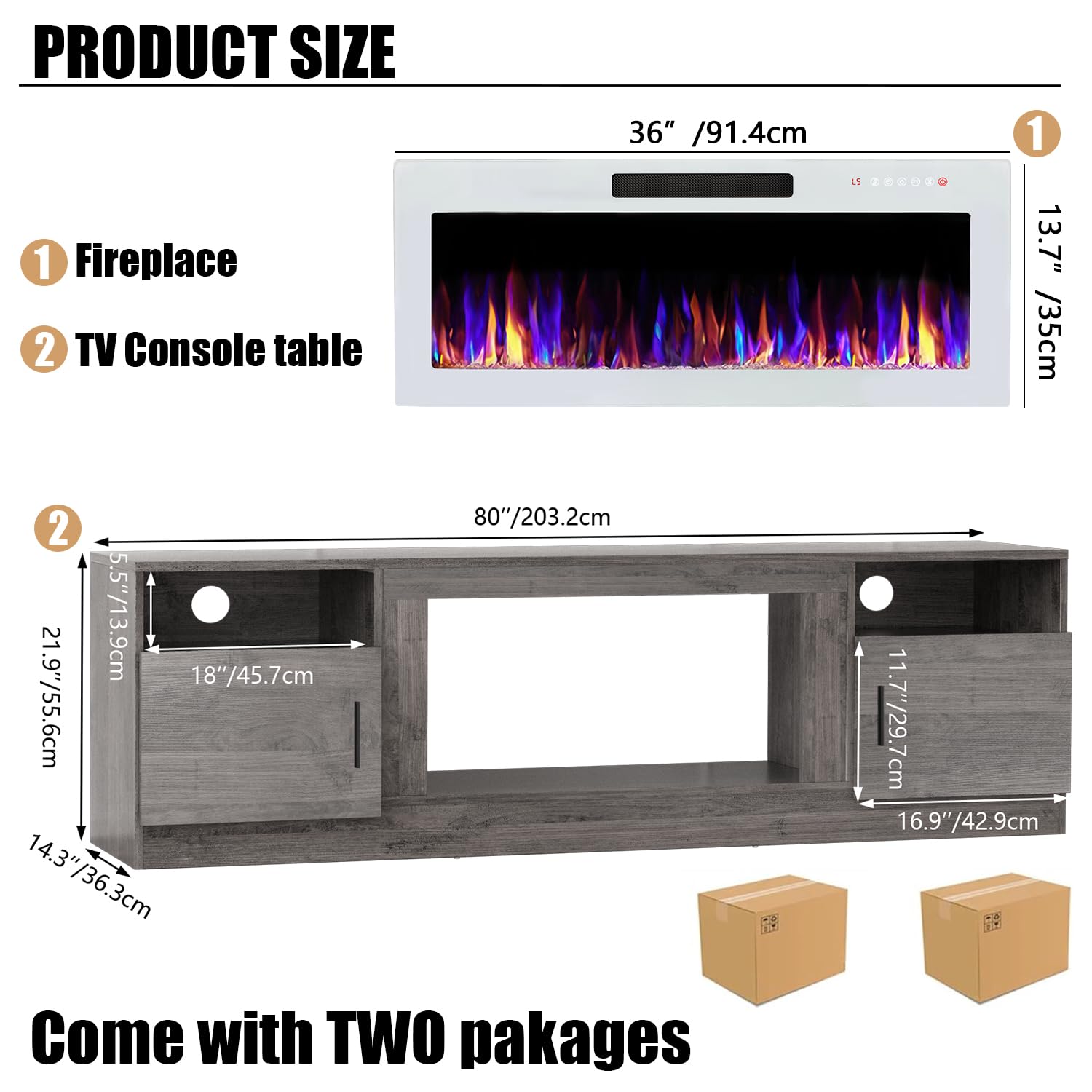 VITESSE 58 Inches Fireplace TV Stand for TVs up to 65 Inches Console with 18'' Electric Fireplace & Remote,Wooden Modern Entertainment Center for Living Room with LED Light Glass Shelves（Bei）