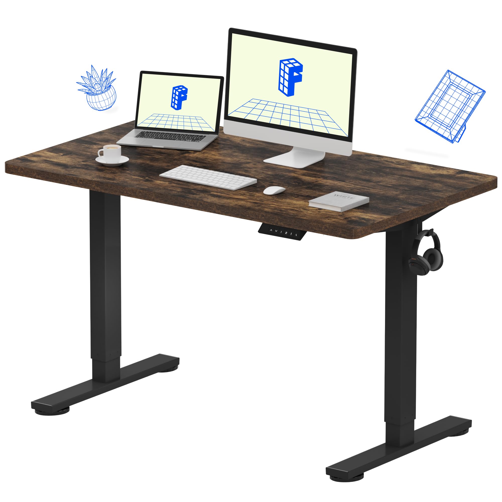 FLEXISPOT EN1 One-Piece Standing Desk, Electric Adjustable with 4 Memory Presets, 176 LBS Capacity, Stable & Quiet, Seamless Desktop for Home Office & Dual Monitors, 40"x24" Black