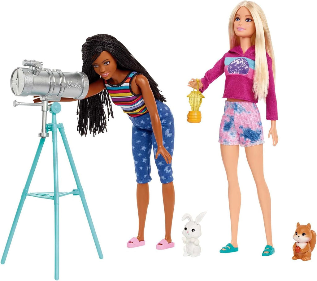 Barbie It Takes Two Camping Playset with Tent, 2 Barbie Dolls & 20 Pieces Including Animals, Telescope & Accessories, Toy for 3 Year Olds & Up (Amazon Exclusive)