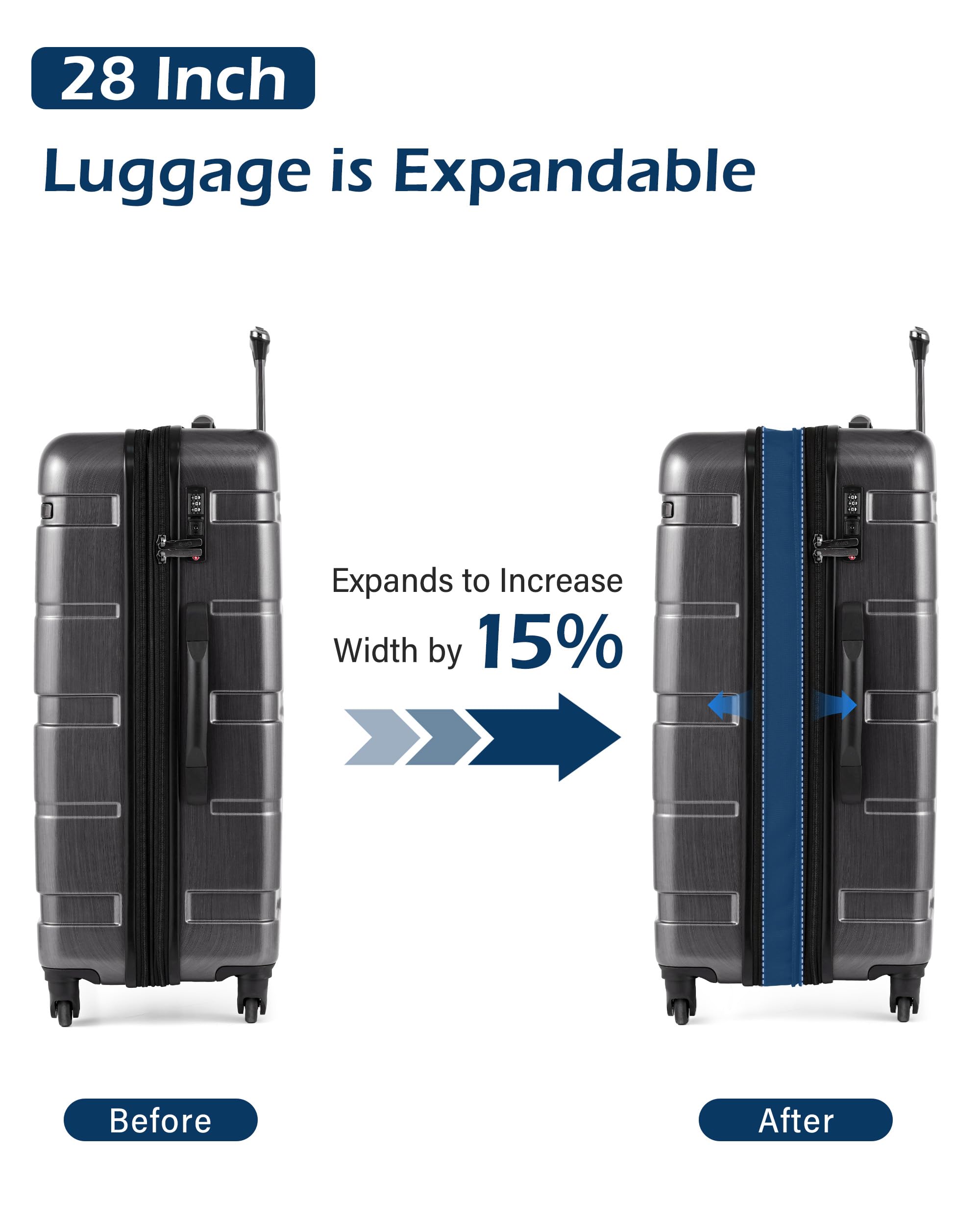 Coolife Carry On Luggage 22x14x9 Airline Approved Hardside PC+ABS Suitcase with TSA Lock, Lightweight Rolling Travel Luggage with Spinner Wheels(Black Brown, 20in)