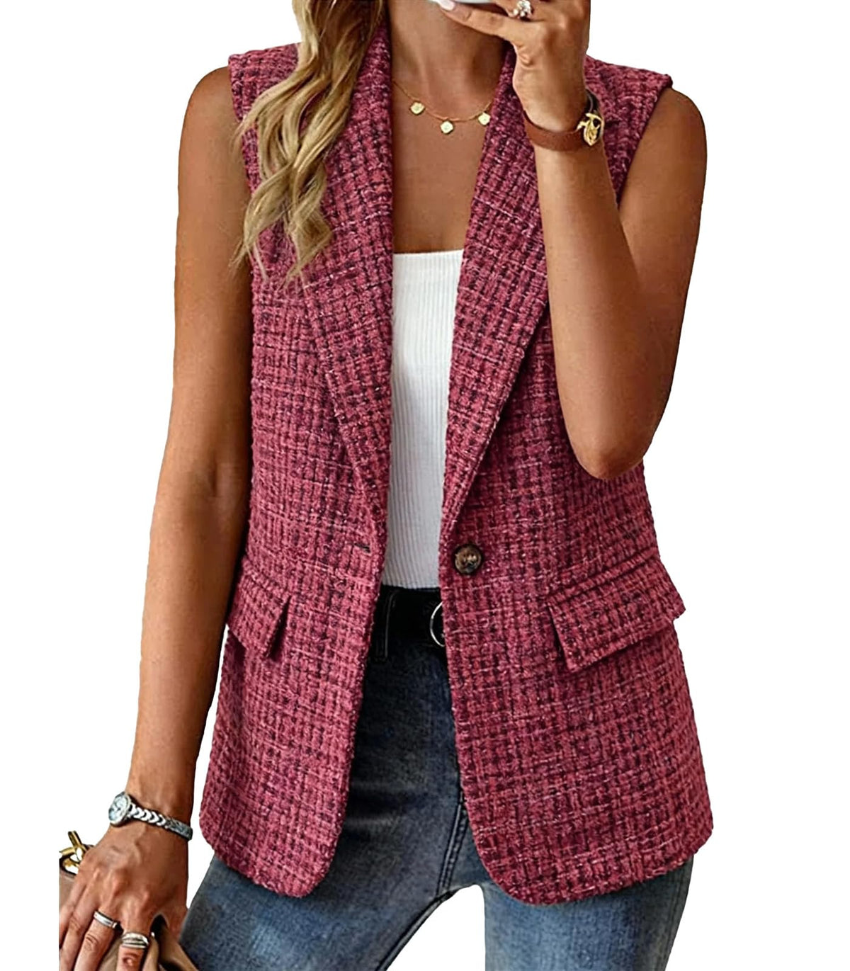 Sleeveless Blazer Vest for Women Summer 2026 Fashion Casual Lightweight Open Front Work Office Blazer Jackets with Pockets