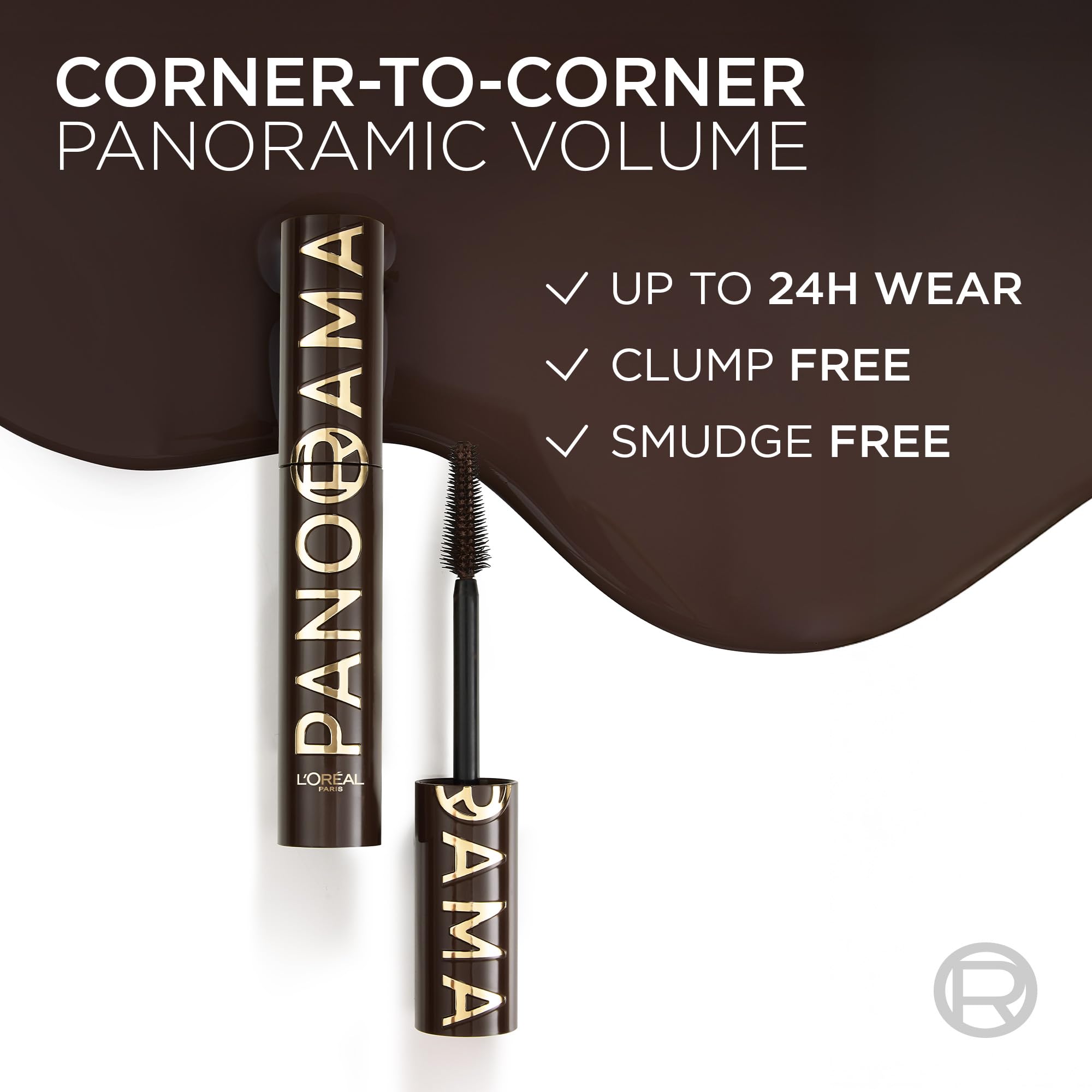 L'Oreal Paris Voluminous Panorama Mascara, Volumizing and Lengthening Formula, Longwear, Smudge-Resistant and Washable, All Night Black Mascara, 0.33 Fl Oz