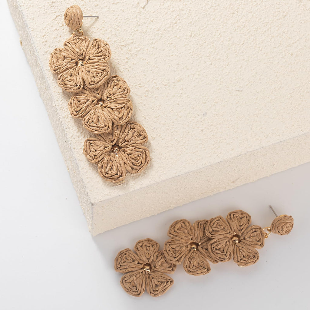 Boho Flower Earrings Statement Raffia Dangle Earrings Cute Floral Jewelry Trendy Summer Beach Vacation Outfits for Women