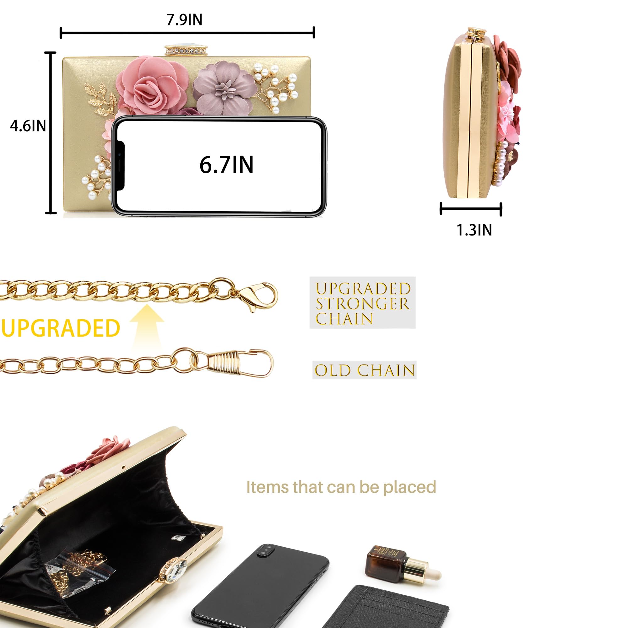 Evening Bag for Women, Flower Wedding Evening Clutch Purse Bride Floral Clutch Bag