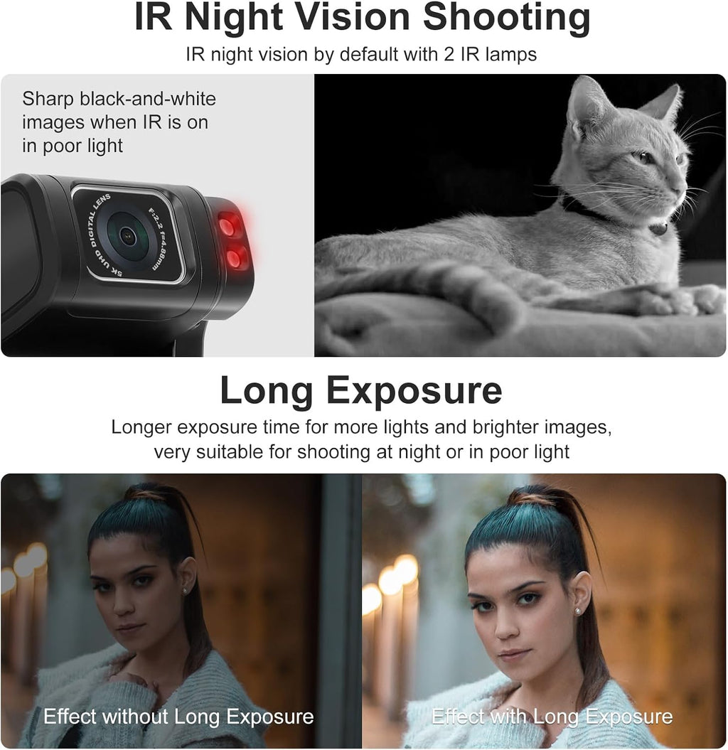 ORDRO 5K Video Camcorder, M3 48MP UHD 4K/60fps Handheld Digital Camera, 3.5'' Rotatable IPS Screen 3250mAh Battery WiFi IR Night Vision Camera with 64G Card for YouTube Vlogs