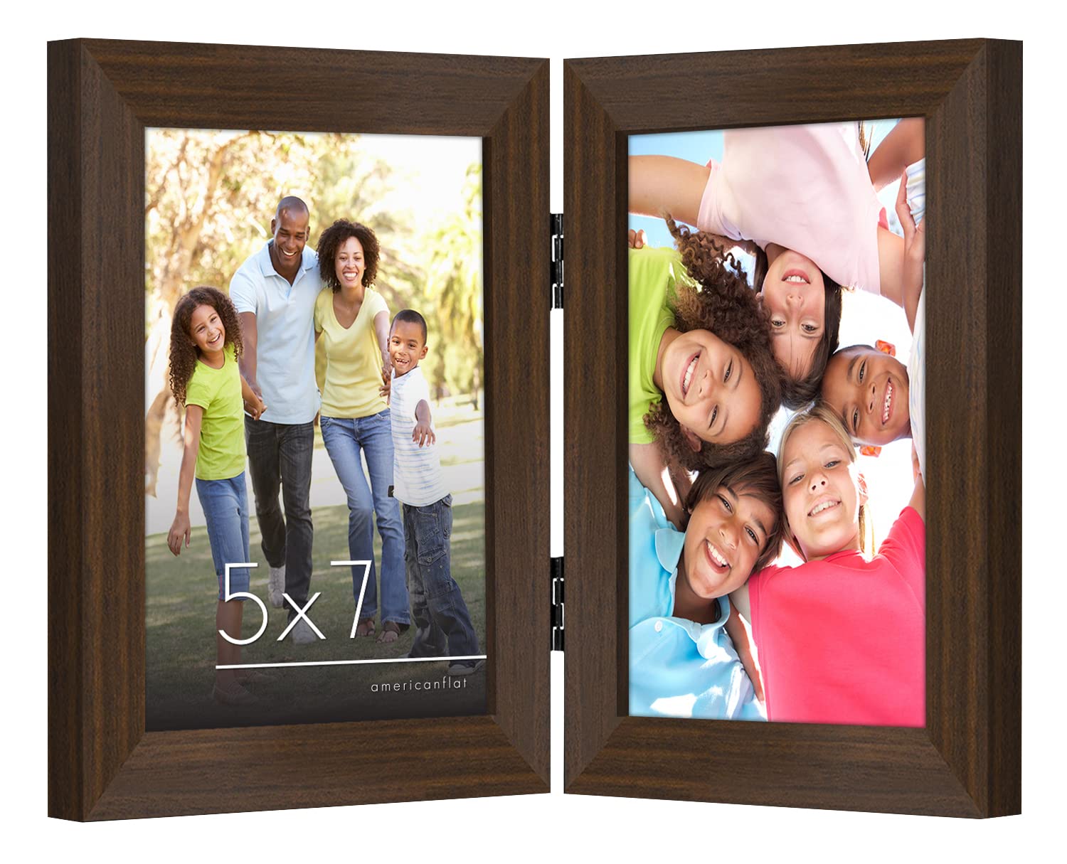 Americanflat Hinged 4x6 Picture Frame with Shatter-Resistant Glass - Double Picture Frames with Engineered Wood - Signature Collection - Photo Frame for Tabletop Display - Black