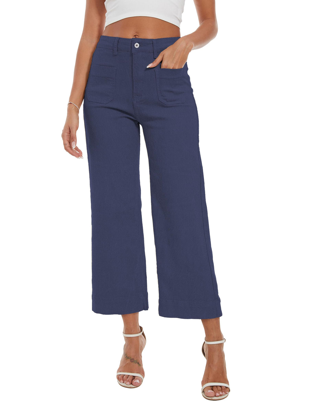 Wide Leg Jeans for Women Trendy High Waisted Flare Jeans Cropped Pants Stretchy Baggy