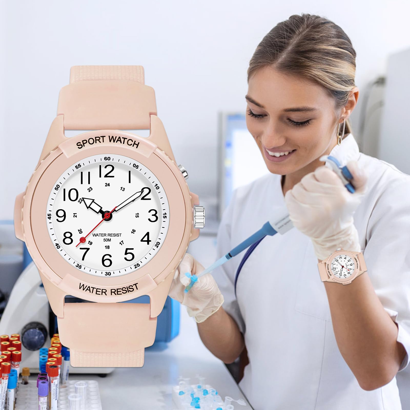 PROKING Waterproof Nurse Watch for Medical Professionals Students Women Men, Night Light, 12/24 Hour Military Time Easy to Read Dial, Second Hand Watch for Nursing Day Gifts