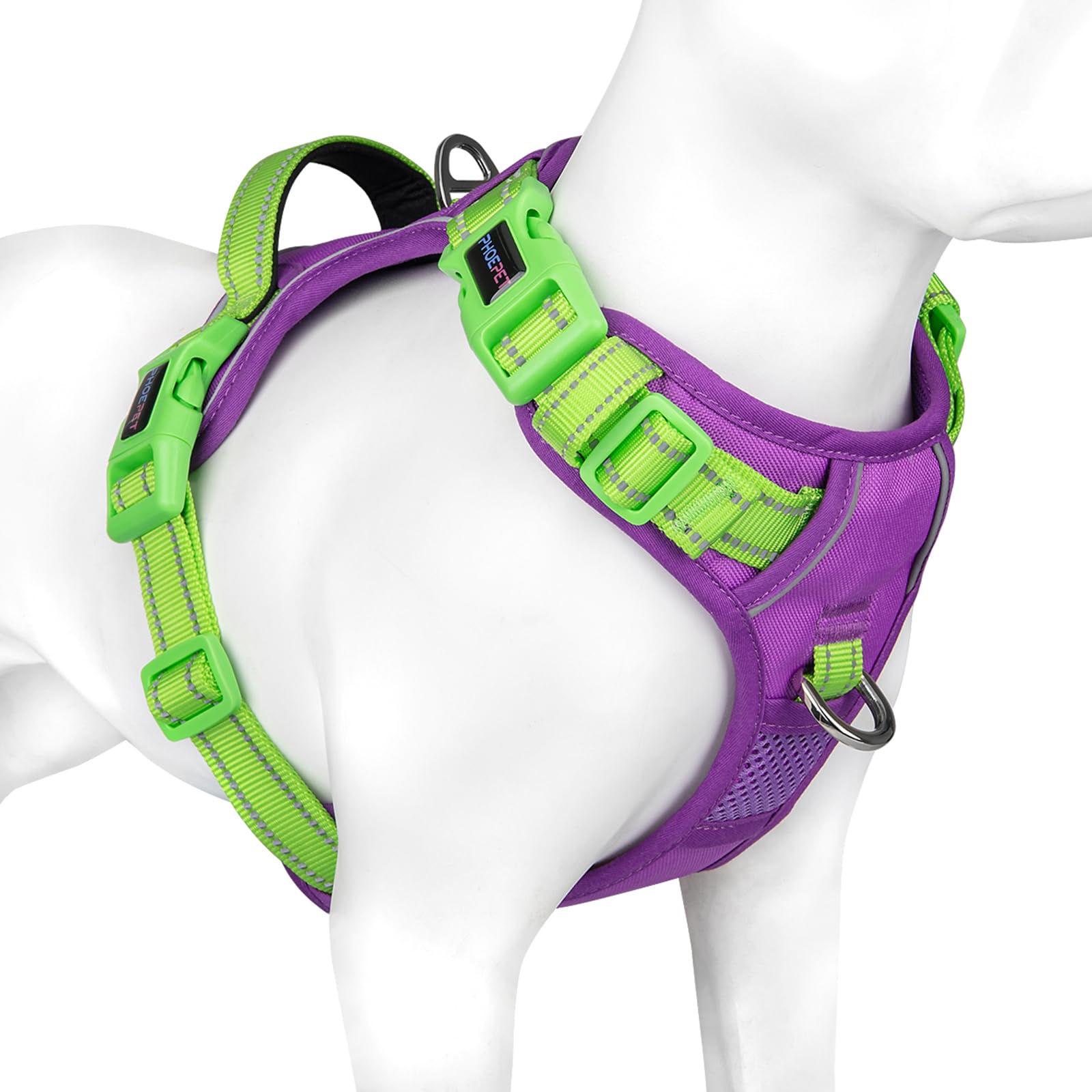 PHOEPET No Pull Dog Harness, Unique Colors Reflective Adjustable Dog Vest, with Soft Training Handle Metal Clips for Small Medium Large Dogs (Baby Blue Base & Pink Straps,S)