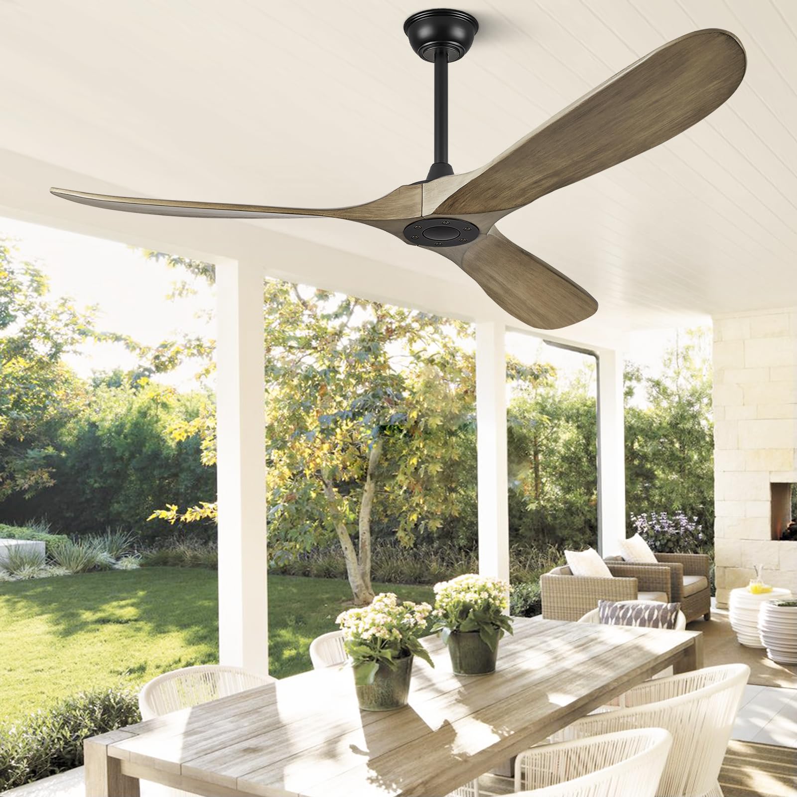 ABZ Ceiling Fans without Lights - 52 Inch Modern Ceiling Fans no Lights with Remote Control, Black 3 Blade Solid Wood Indoor Outdoor Ceiling Fans for Patios Living Room Bedroom