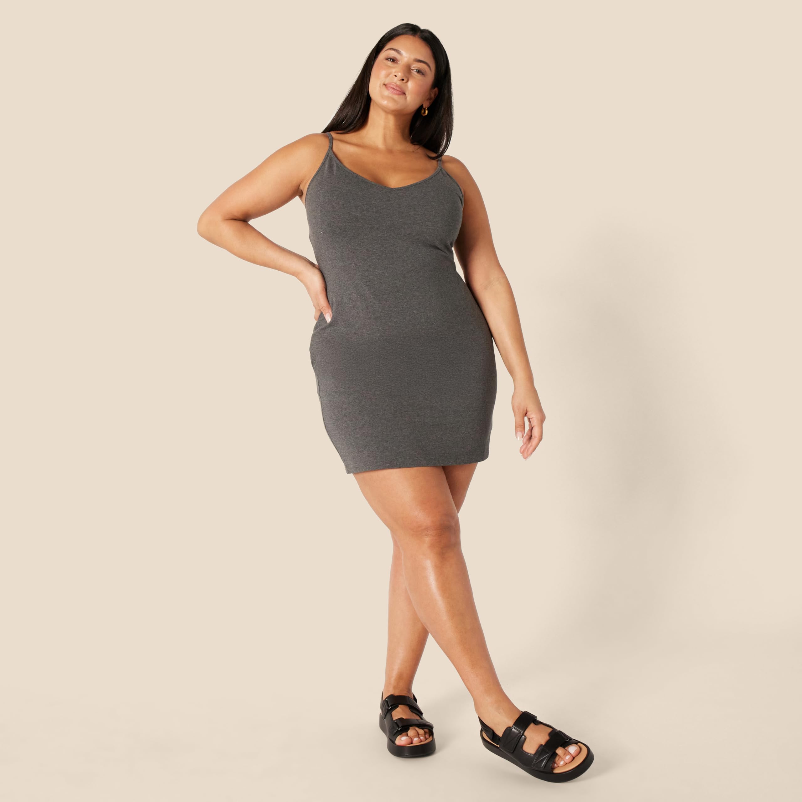 Amazon Essentials Women's Slim Fit Cotton Layering Slip Dress, Pack of 2