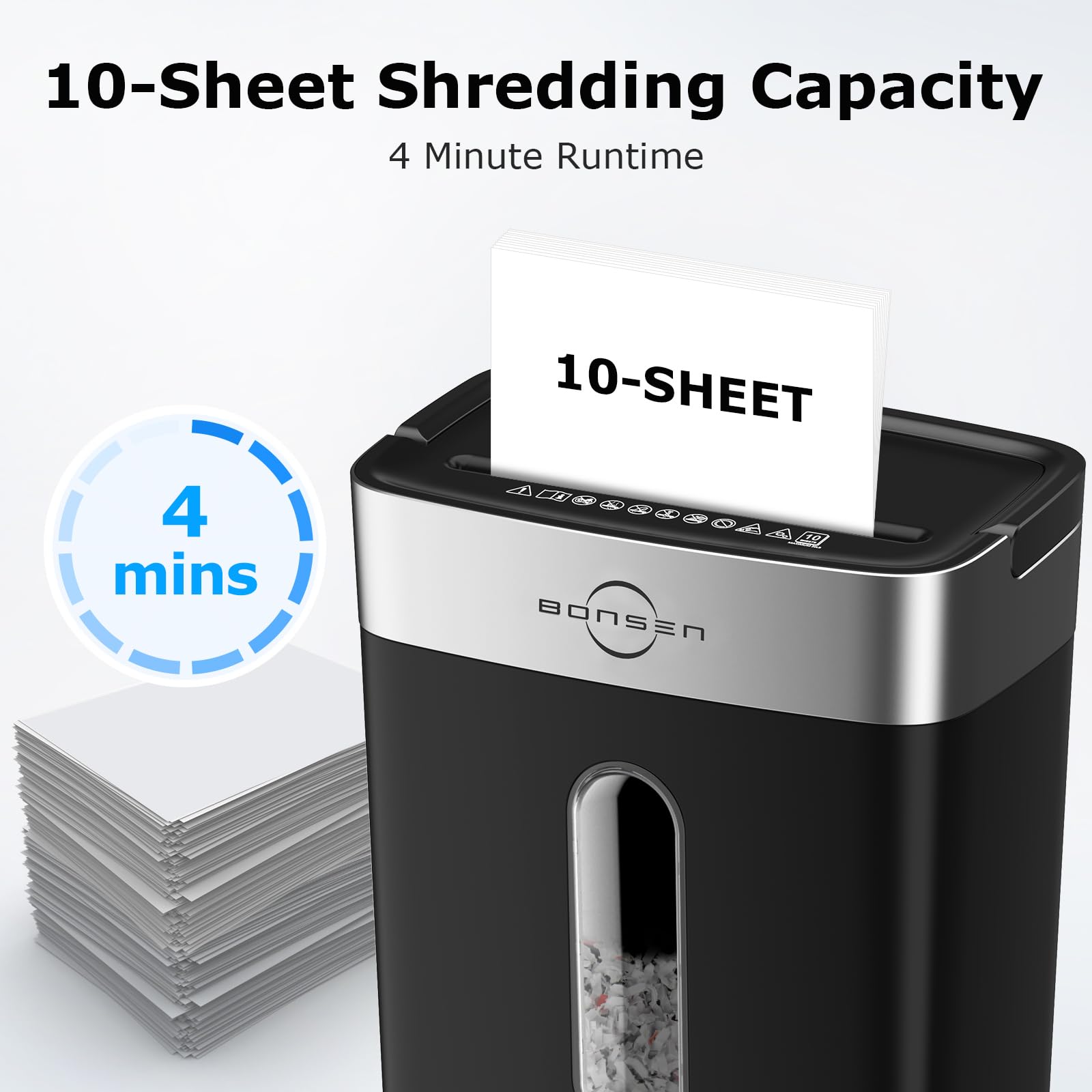 BONSEN Shredder for Home Office, 4 Gallons 8-Sheet Cross Cut Credit Card Shredder, Small Paper Shredder for Home Use, High Security Level P-4, ETL Certification (S3101)