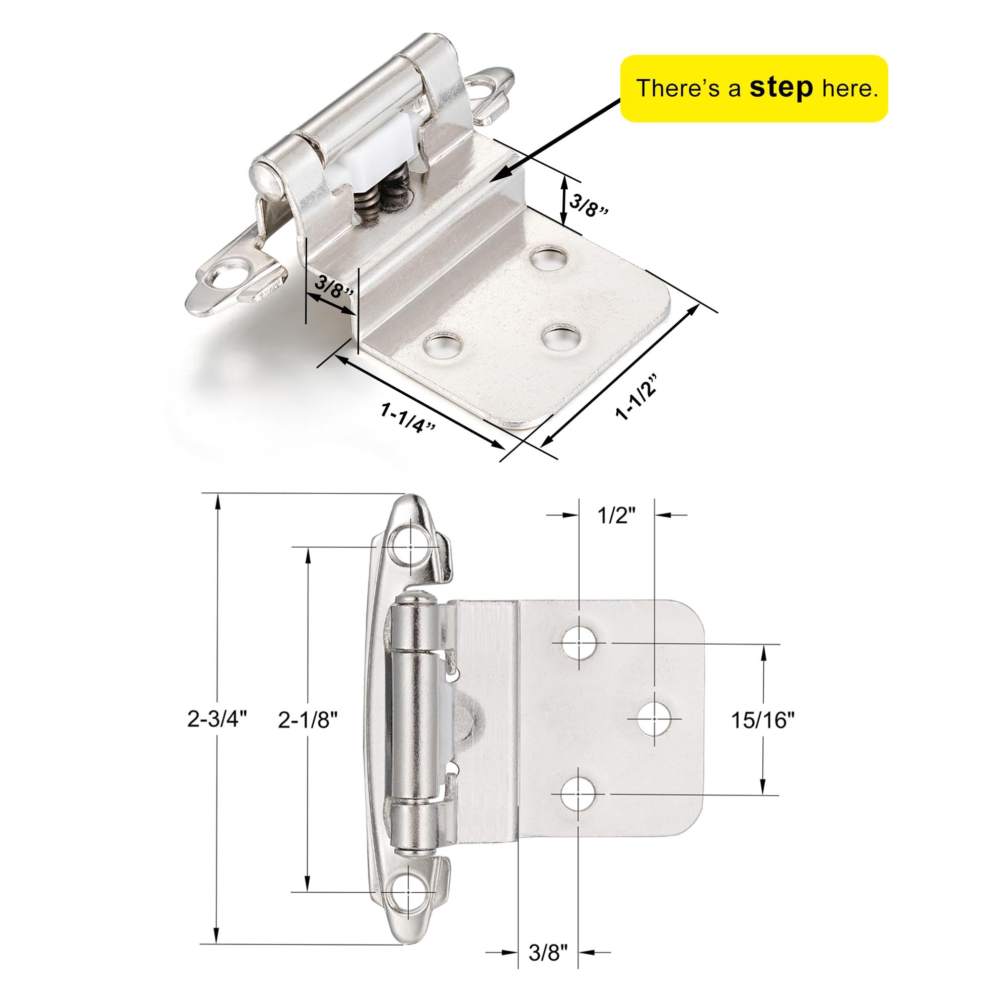 4 Pack (2 Pairs) Antique Brass Self Closing Cabinet Hinges for Kitchen Cabinet Door, 1/2" Overlay (Variable) Semi Concealed Kitchen Cabinet Hinges
