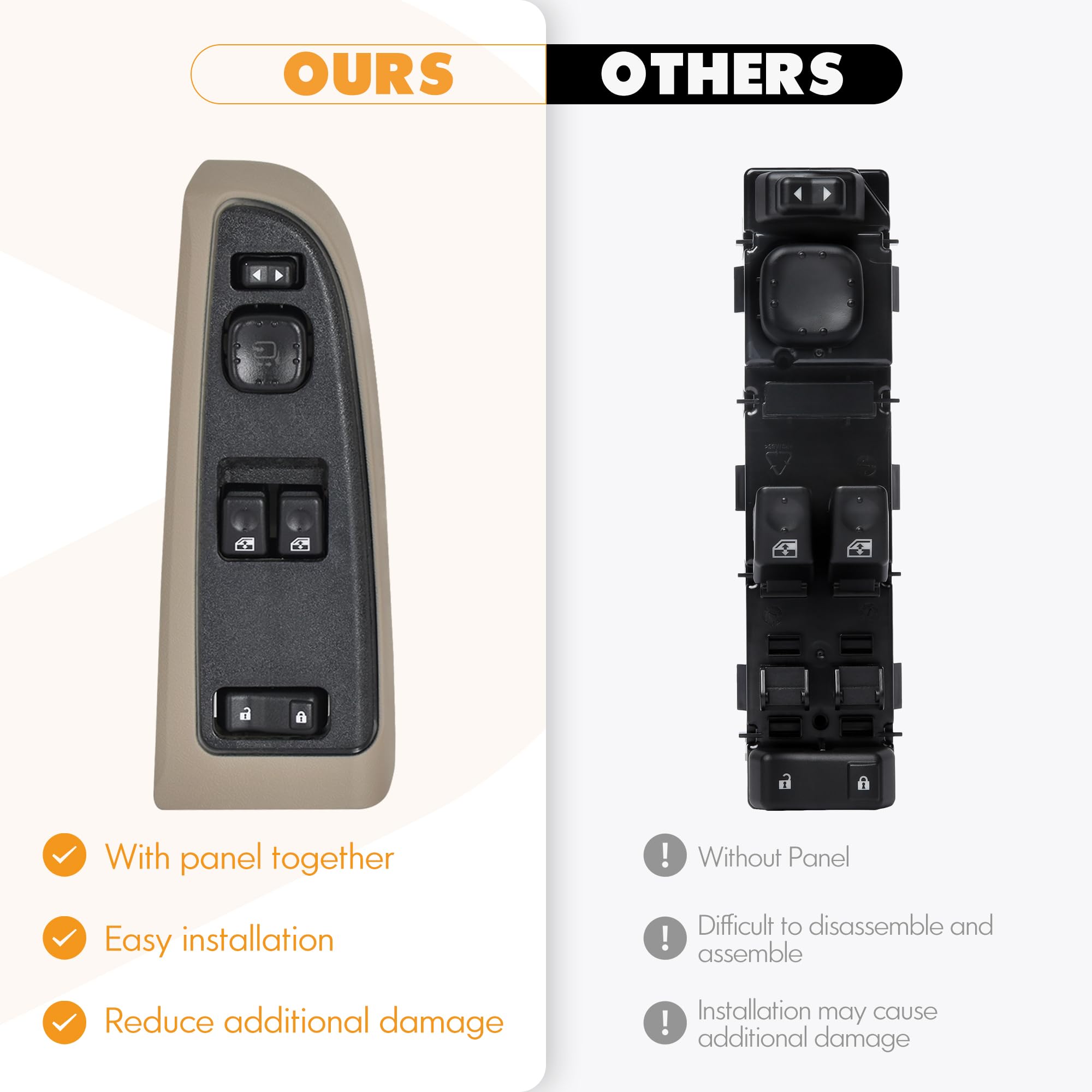 ASOPARTS 15883318 Front Driver Side Door Lock and Power Window Switch & Tan Bezel Assembly Fit for 2003-2007 Chevy Silverado, 2003-2007 GMC Sierra, 920-023 Replaces DWS-226