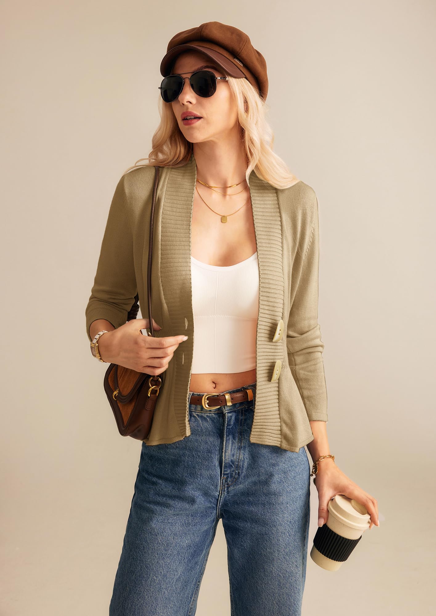GRACE KARIN Women Cardigan Sweaters 2025 Fall,Long Sleeve Cropped Sweater Coat Trendy,Button Front Peplum Tops Lightweight