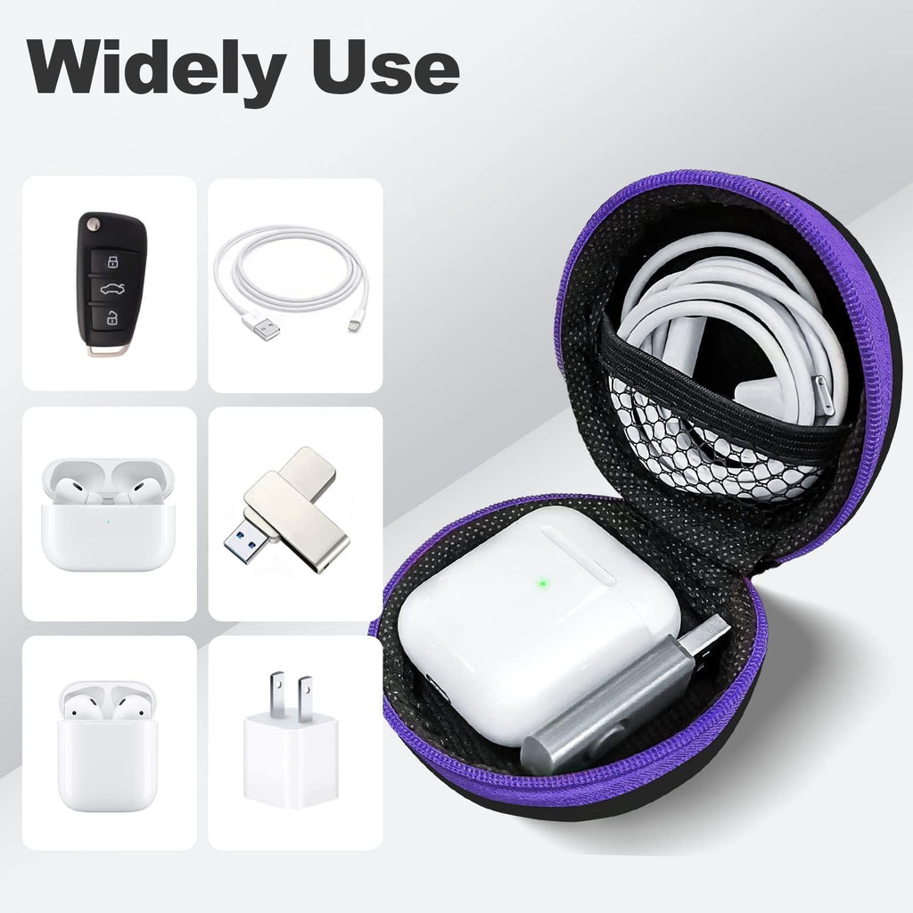 2Pack Oval Earbud Case Portable EVA Carrying Case Storage Bag Cell Phone Accessories Organizer with Carabiner for Earphone, Earbud, Earpieces, SD Memory Card, Camera Chips, Black/Purple