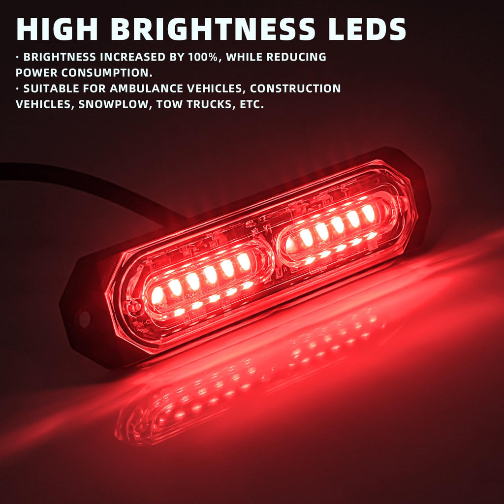 8-Pcs 12 LED Sync Feature Emergency Strobe Grille Lights Ultra Slim Surface Mount Hazard Warning Flashing Light Bar for Firefighter/Construction/Police/Trucks/Vehicles/Car/SUV (Amber/White)