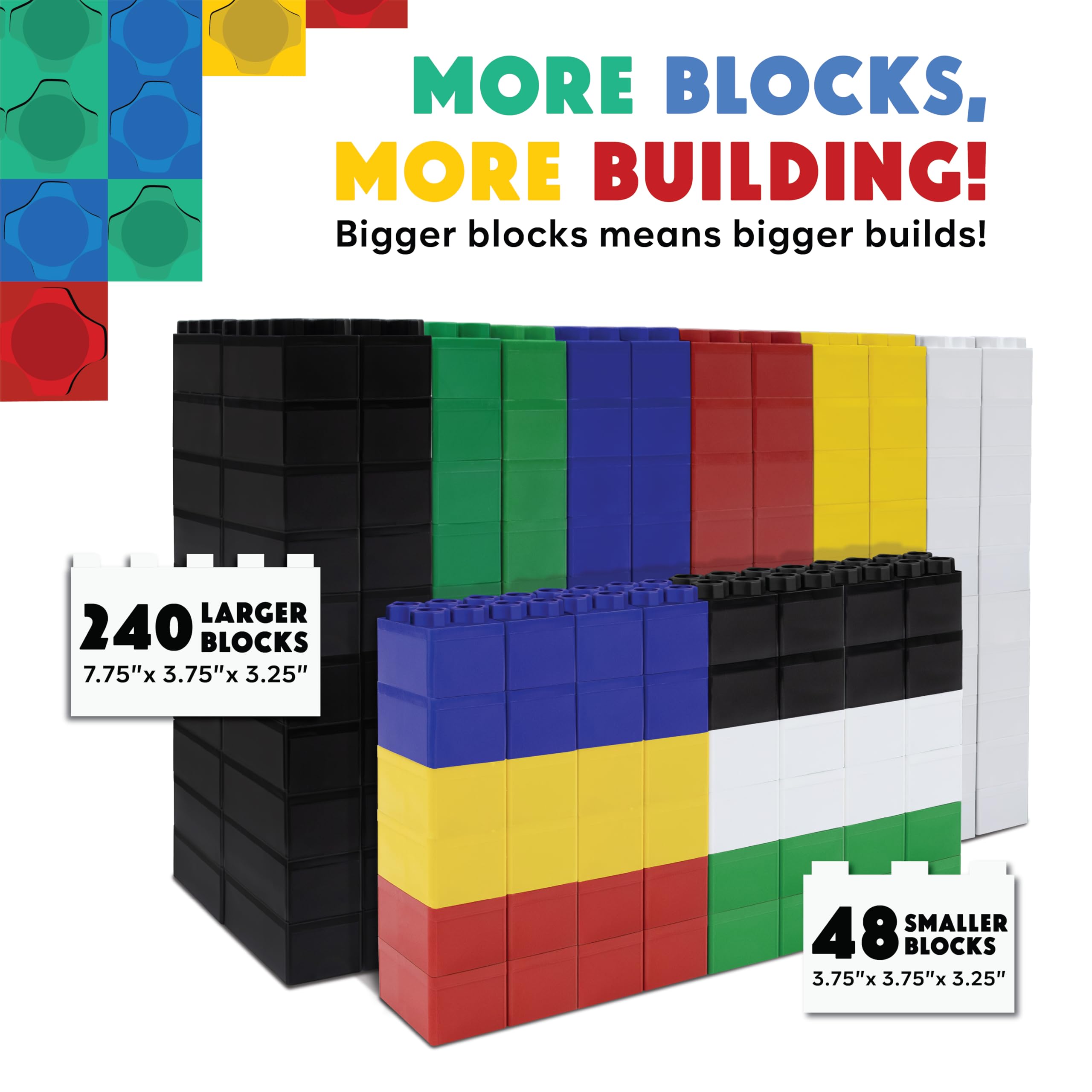 BiggoBlocks Large Building Blocks for Kids Ages 3-8 – 288 Piece Mega Set – Indoor & Outdoor STEM Toy for Boys & Girls