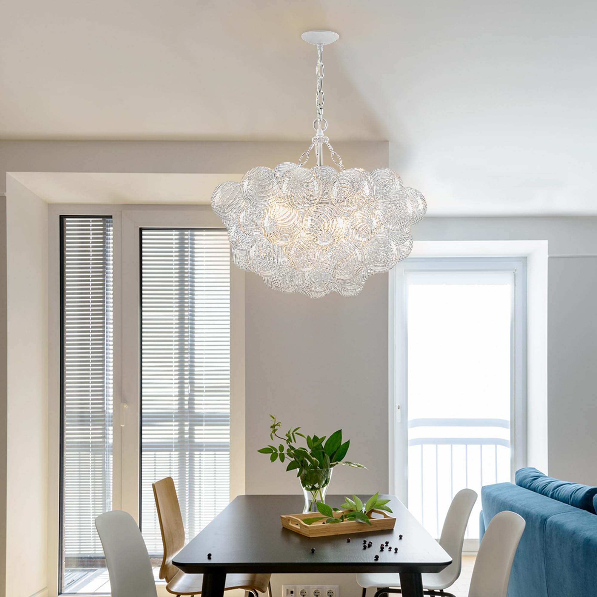 Longree Bubble Glass Ball Chandelier White 20" Dia Pendant Light | Swirled Glass Globe, for Dining Room Kitchen Bathroom Entry Bedroom