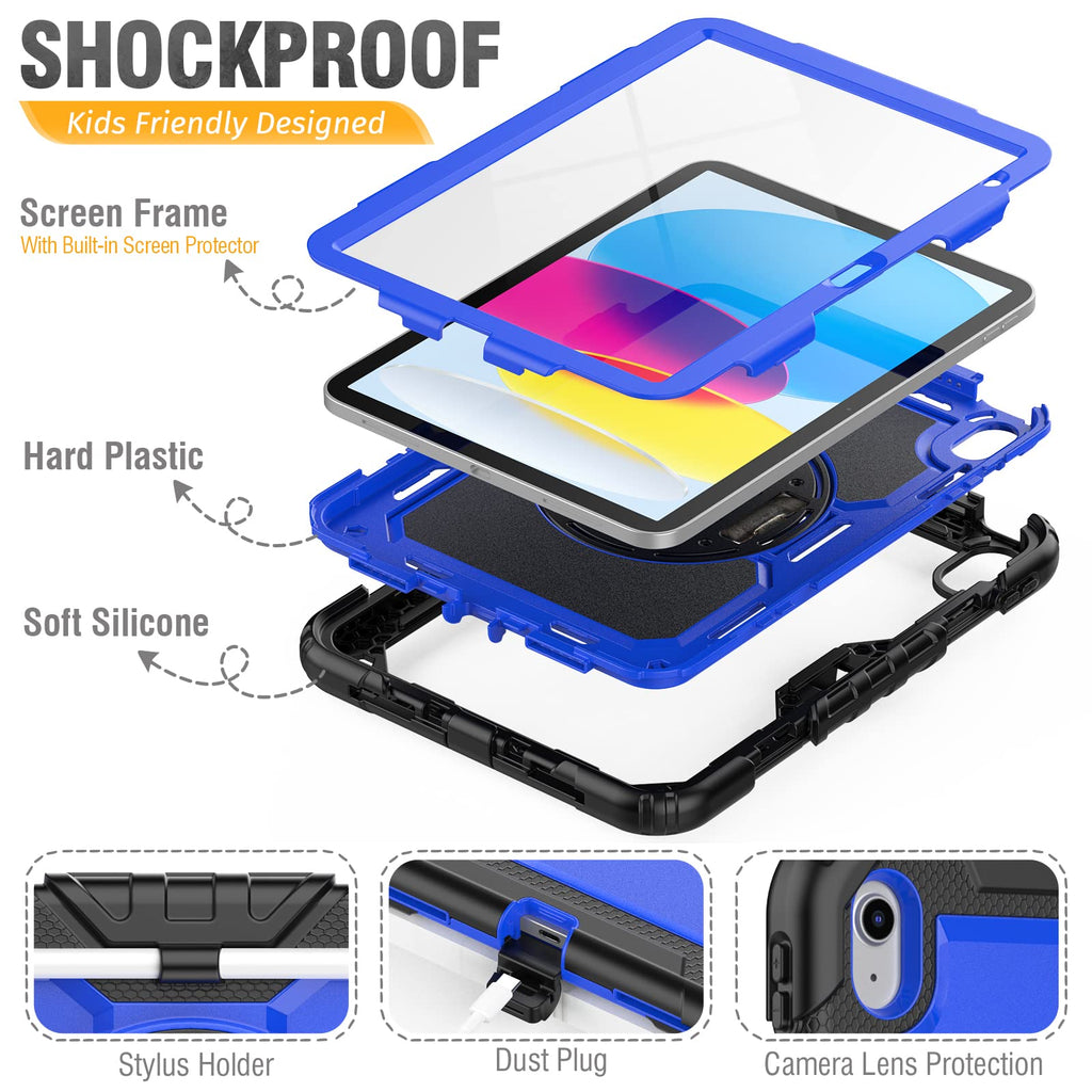 HXCASEAC Case for iPad 9th/8th/7th Generation 10.2 inch, with Pencil Holder, Screen Protector, Hand Strap, Heavy Duty Protective for iPad 9/8/7 Case 10.2-inch 2021/2020/2019, Orange
