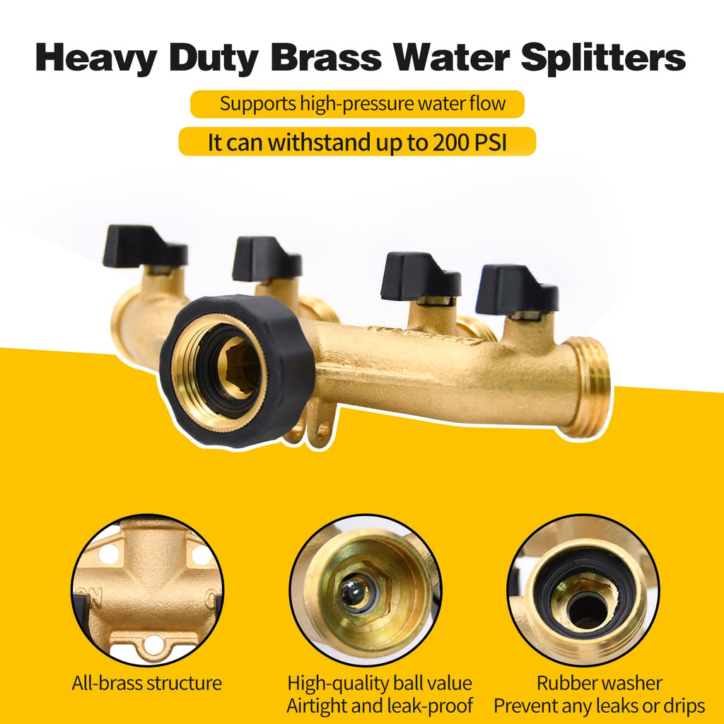 1/2/4 Pack 2 Way Hose Splitter, for 3/4" Hose Connector, with Rubber Washers & Tapes