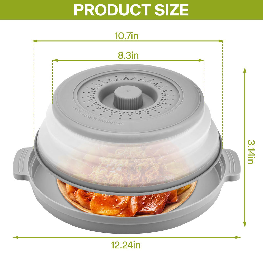 Microwave Splatter Cover for Food with Anti-scald Base Plate,Large Plastic & Silicone Vented Avoid Scalding Collapsible Guard Lid, Plate Holder & Kitchen Colander for Meal Prep-10.7 Inch (2 Pcs BRed)